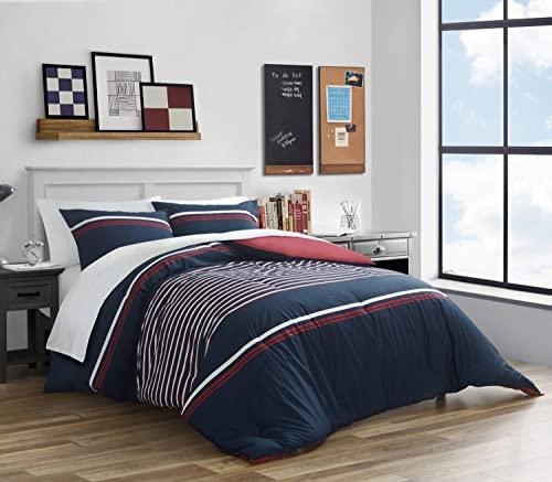 Nautica Nautica - Queen Comforter Set, Cotton Reversible Bedding with Matching Shams, Medium Weight for All Seasons (Mineola Navy, Queen)