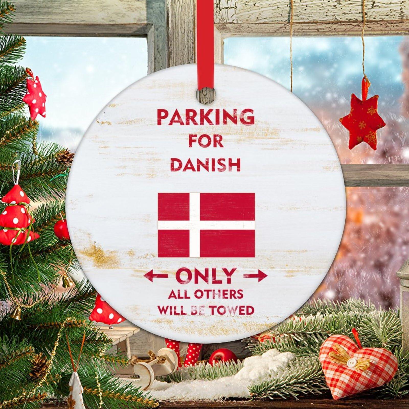 WoGuangis WoGuangis Danish National Flag Christmas Decor Ceramic Ornaments Gift National Symboy Christmas Ornaments Parking for Danish Only All Others Will Be Towed Funny Christmas Hanging Decor