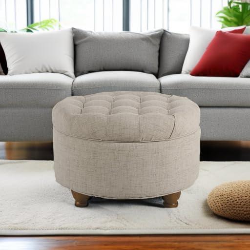 HomePop Homepop Home Decor Button Tufted Woven Round Storage Ottoman Large