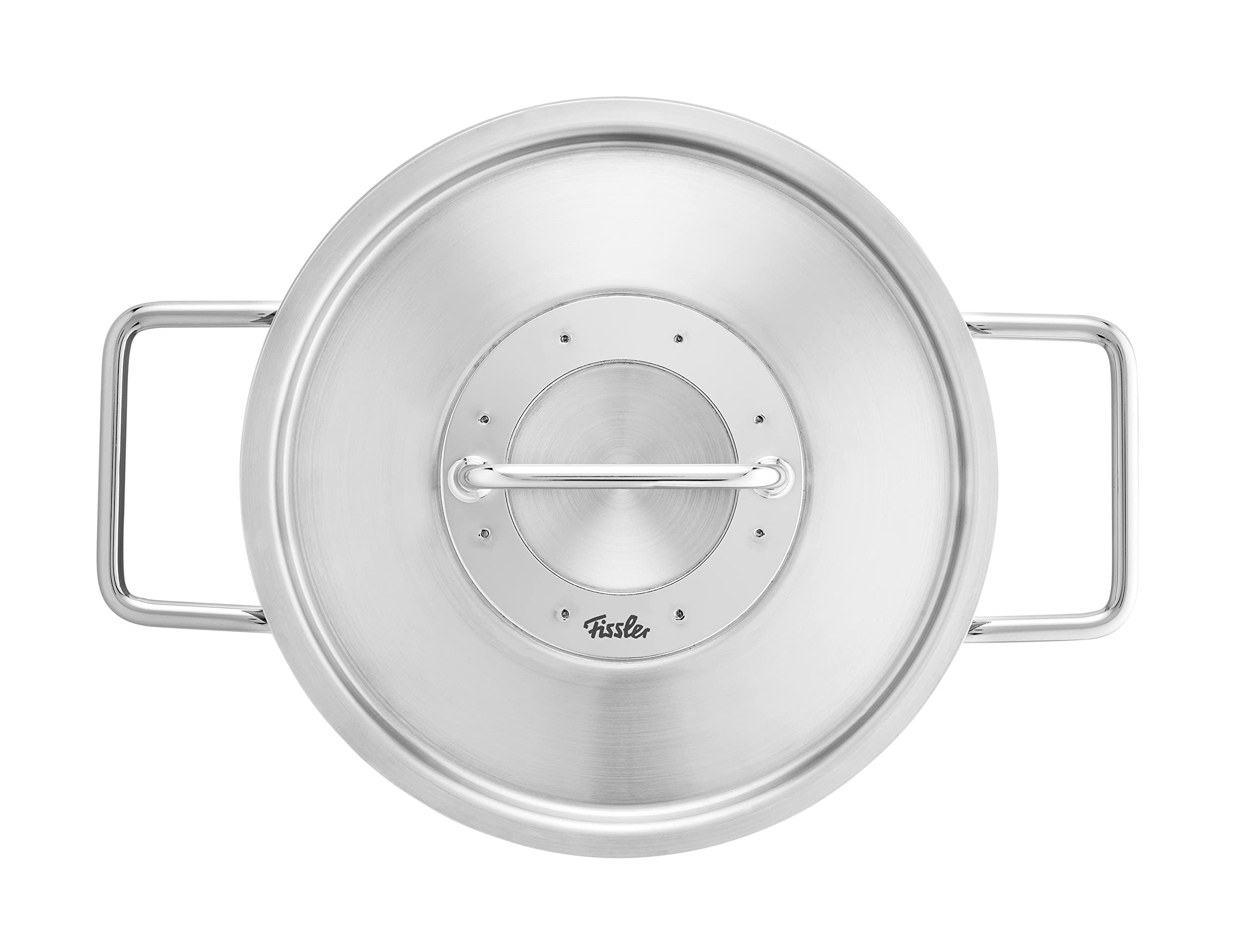 Fissler Fissler Pure Collection 6-Piece Stainless Steel Saucepan Set with Metal Lids (3 Saucepans, 1 Stewing Pan 1 Saucepan 1 Stainless Steel Care) Induction