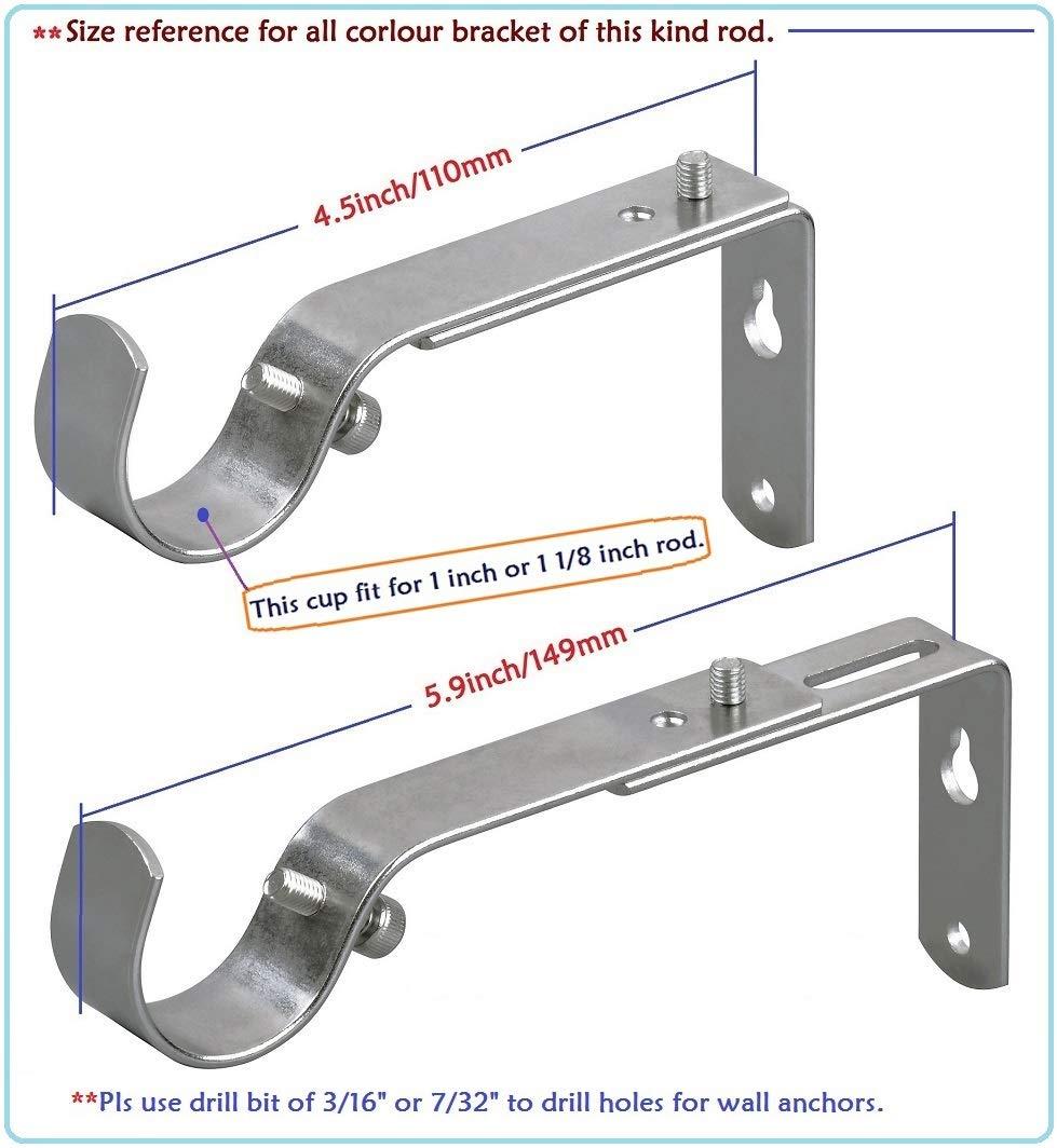 Roaeben Adjustable Curtain Rod Bracket Or Rod Holder - for 1 or 1 1/8 Inch Rods-(Gold,Set of 2)
