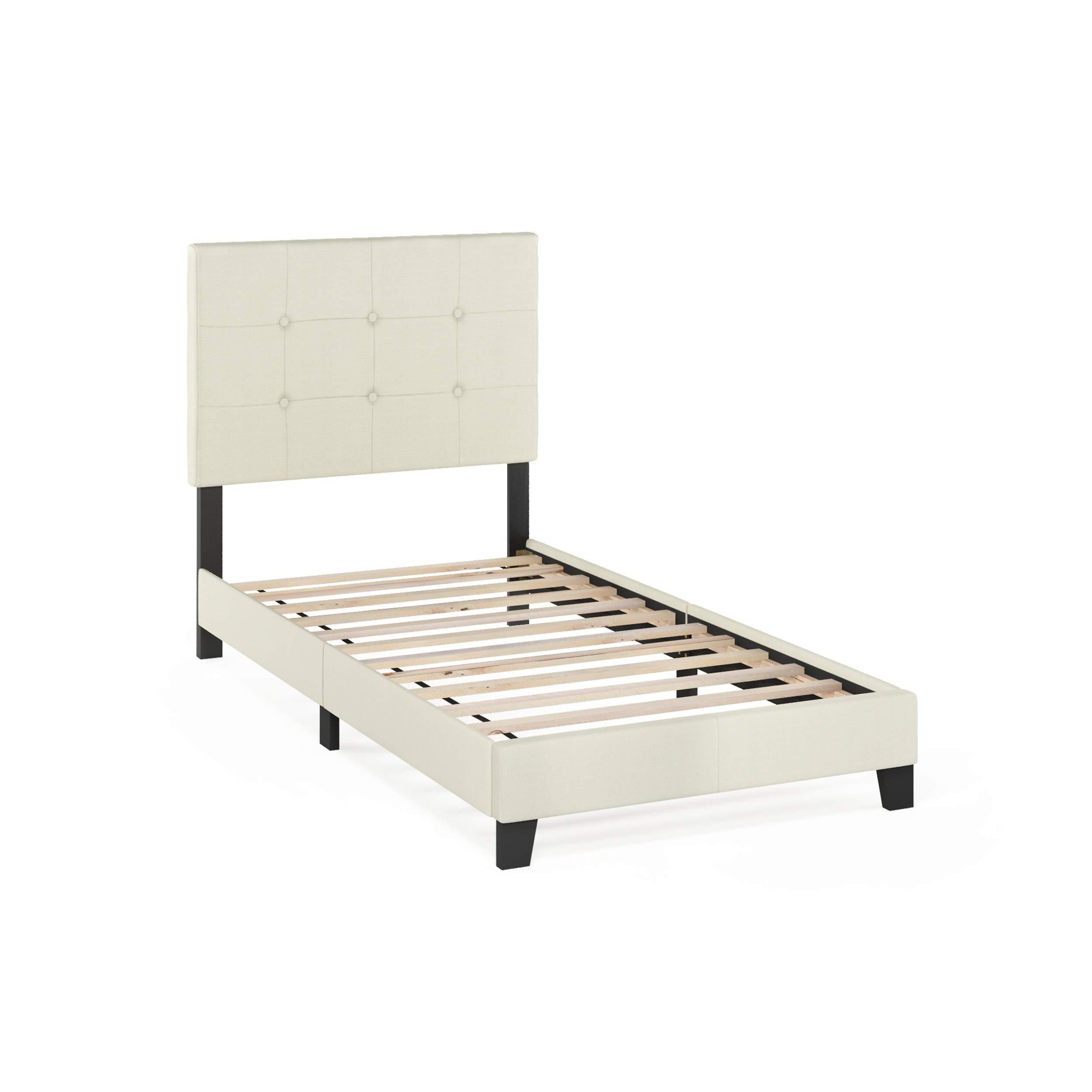 Furinno Furinno Laval Button Tufted Upholstered Platform Bed Frame, Twin, Linen