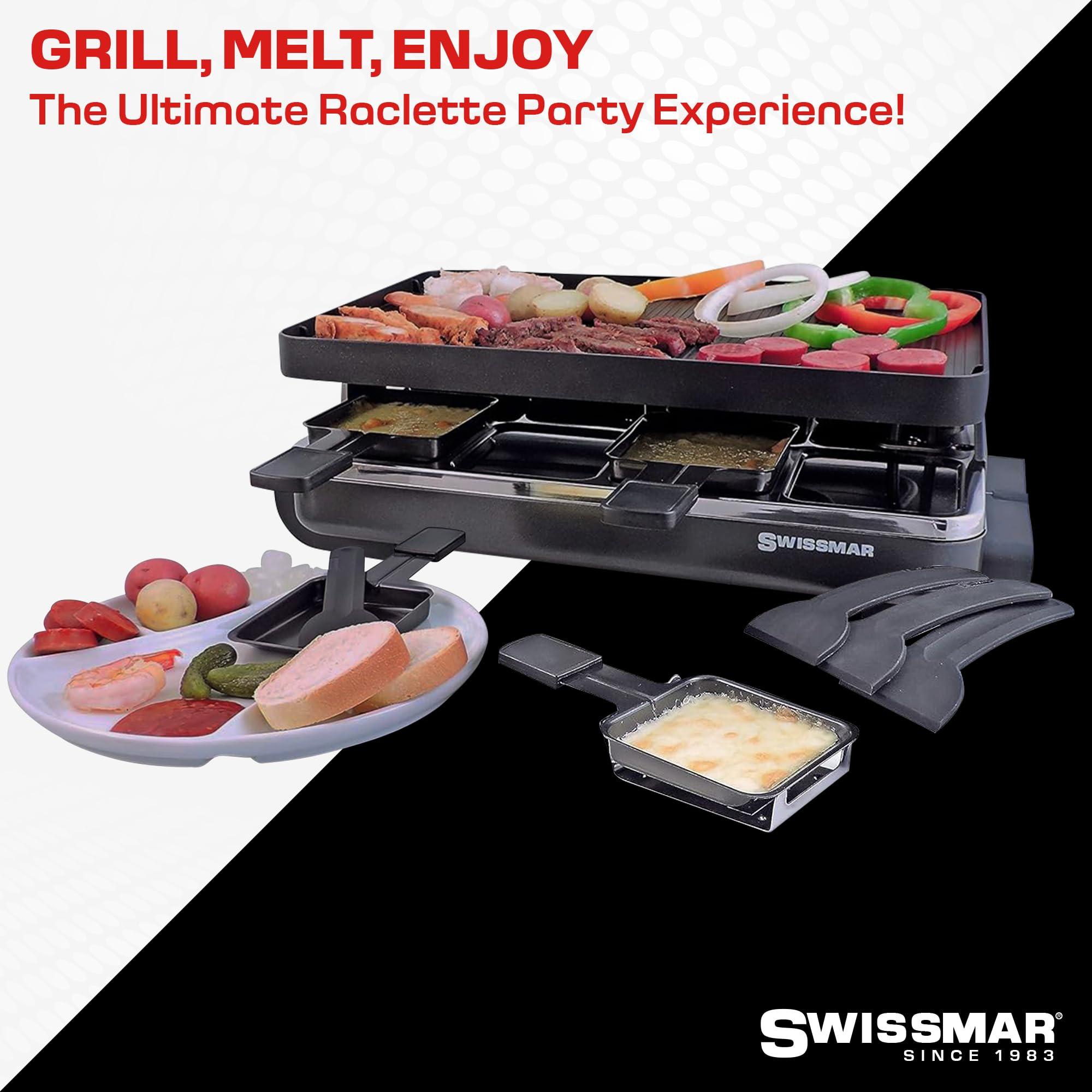 Swissmar Swissmar Classic 8-Person Raclette Party Grill with Reversible Cast Aluminum Non-Stick Grill Plate/Crepe Top, Indoor Electric Raclette Grill & Griller - Black Grill Plate - Black