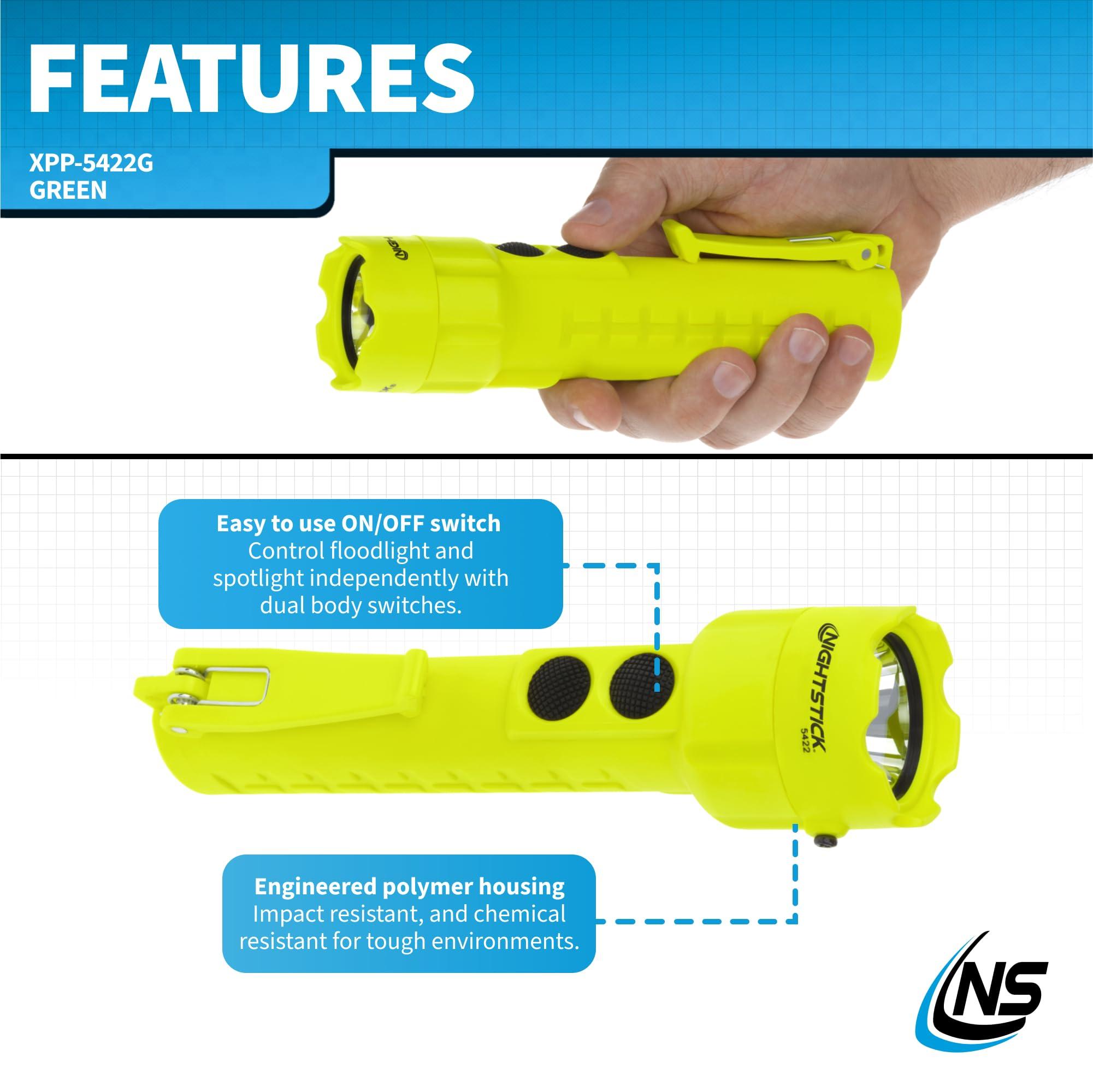 Nightstick Nightstick XPP-5422G 3 AA Intrinsically Safe Permissible Dual-Light Flashlight, Green