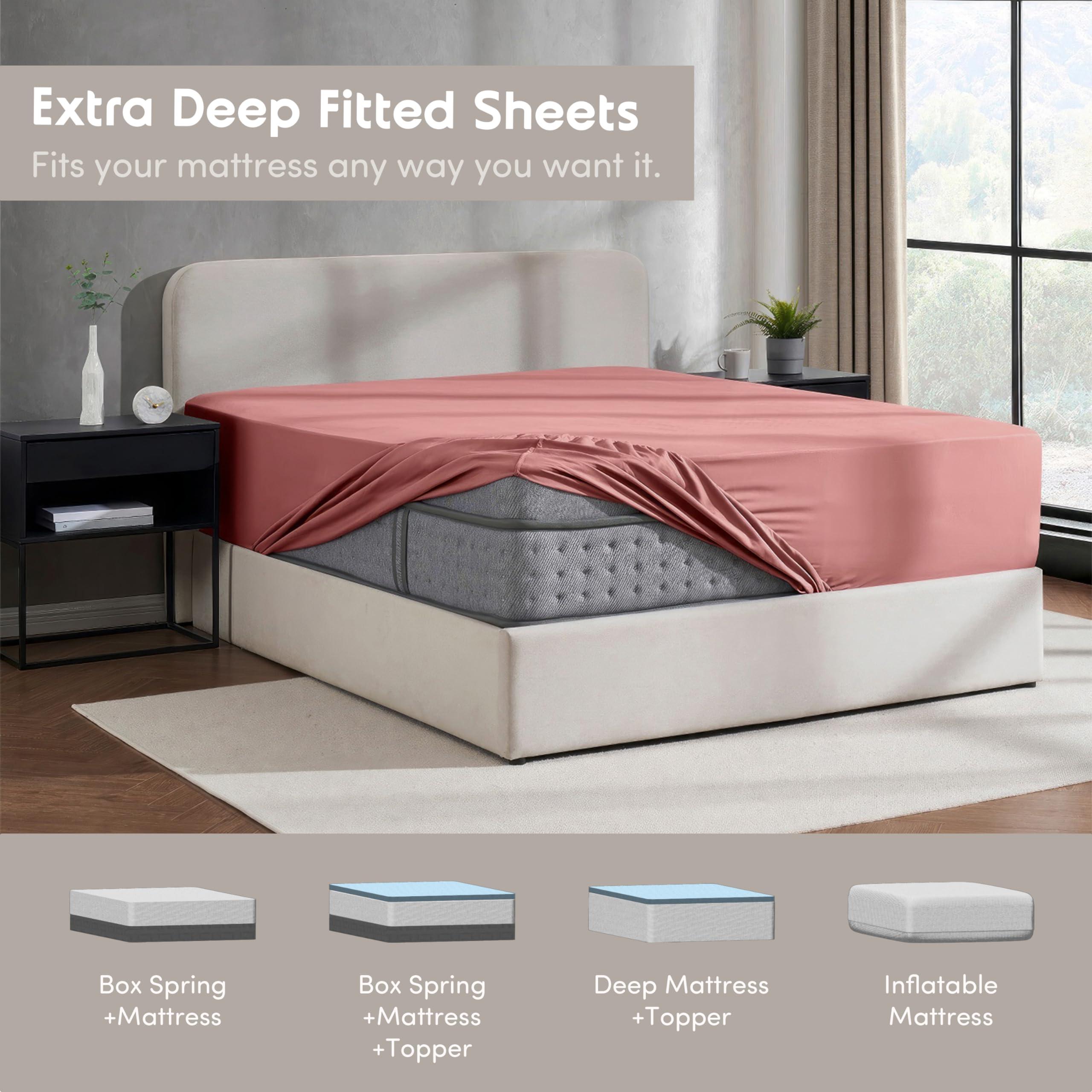 Nestl Nestl Pink Clay California King Fitted Sheet, Extra Deep Pocket Cal King Fitted Sheet Only, 1800 Microfiber Fitted Bed Sheet, Ultra Soft Fitted Sheet California King Fits up to 24 Inch Mattress