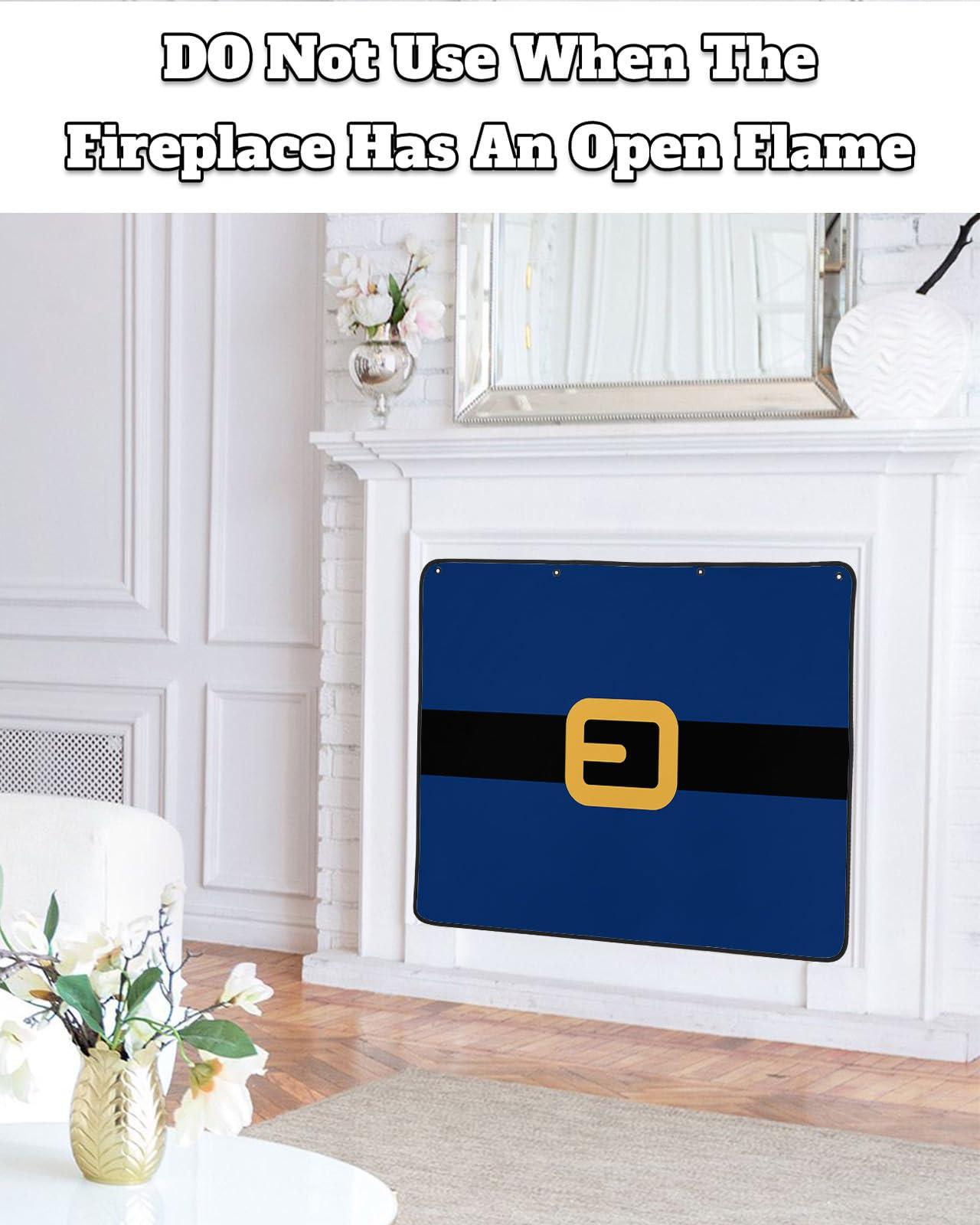Sabolny Santa Claus Belt Fireplace Cover Magnetic, Indoor Fireplace Blanket Fireplace Draft Stopper Save Energy Fireplace Cover for Summer & Winter Living Room Merry Christmas Navy Blue 36\'\' W x 27\'\' H