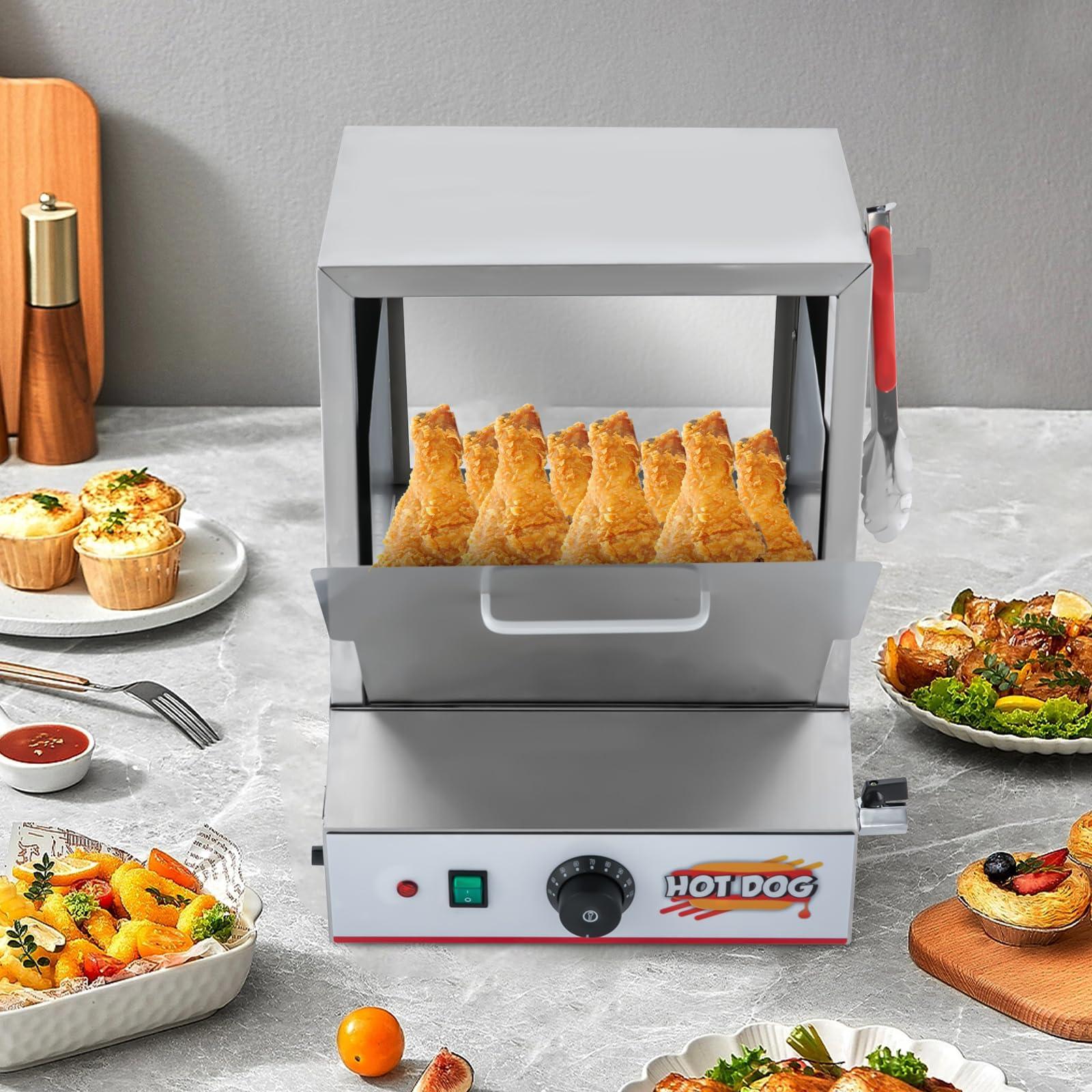 SHZICMY Hot Dog Steamer, 20L, Commercial Hot Dog Steamer for 96 Hot Dogs, Electric Hot Dog Warmer with Drop Down Door Acrylic Window Partition Plate Food Clip, Stainless Steel, Electric Hot Dog Steamer