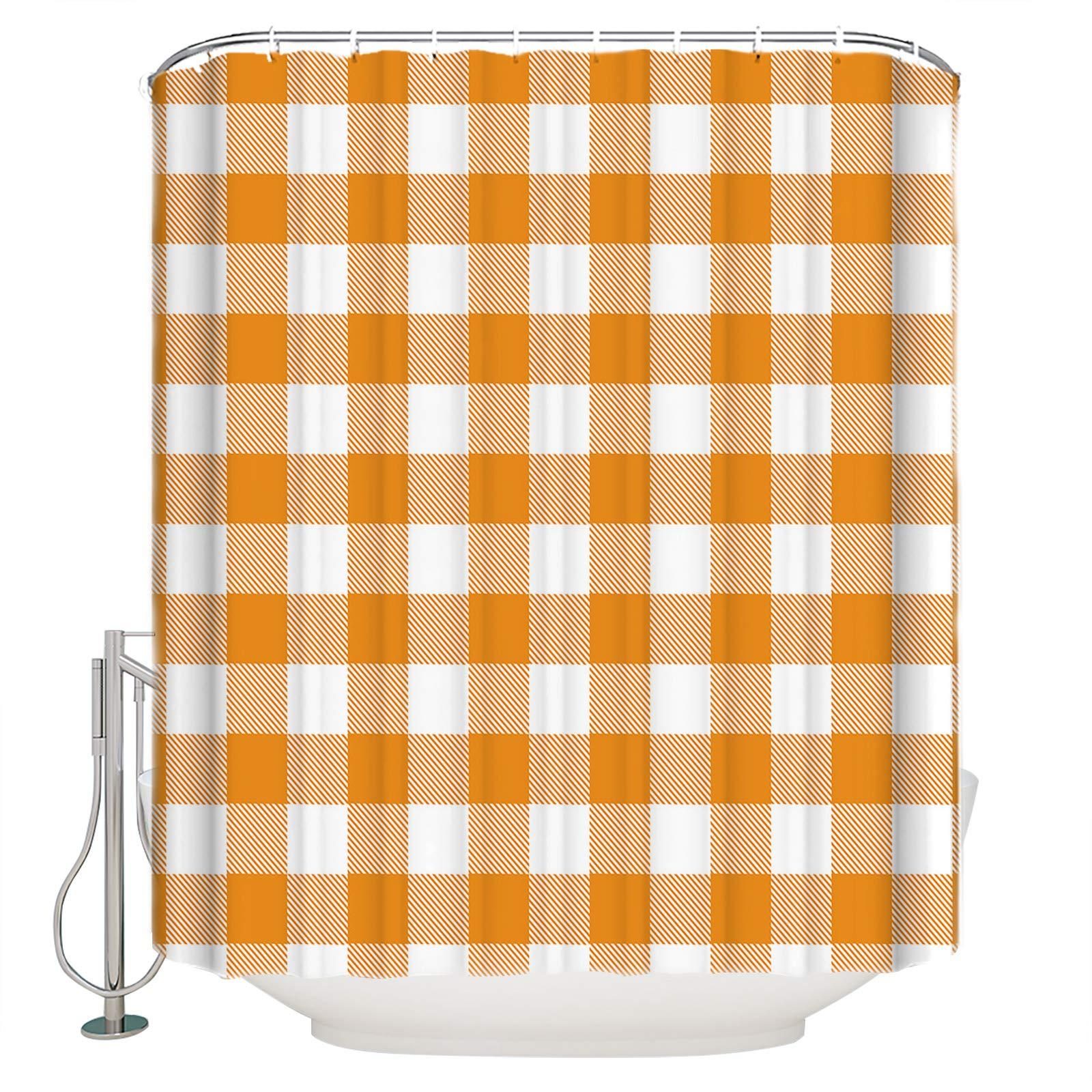 TocaHome Decorative Shower Curtain Buffalo Check Plaid Polyester Fabric Waterproof Bath Shower Curtains Orange and White Buffalo Plaid Farmhouse Machine Washable Curtain 60x72 Inch for Home Hotel
