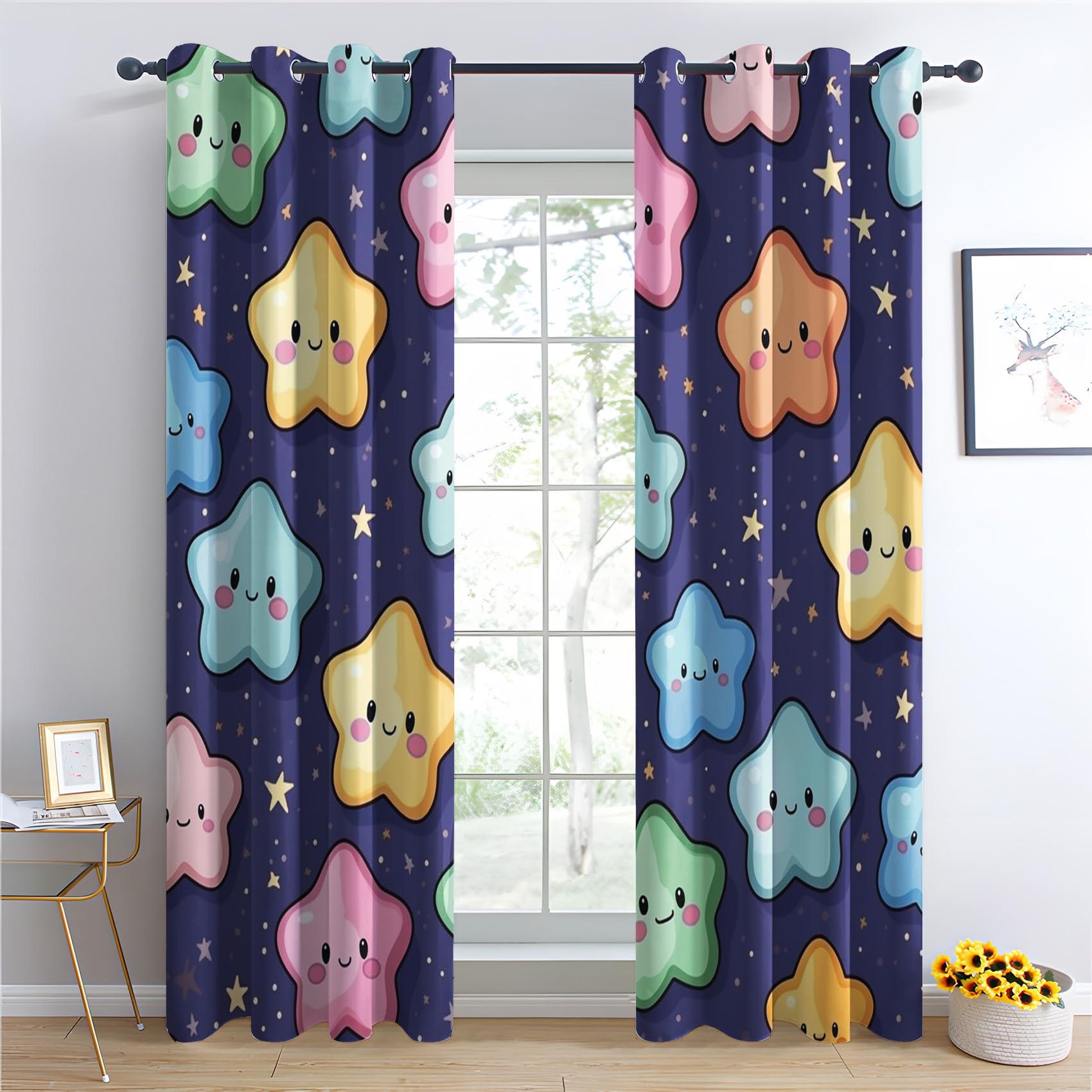 Phtbz Star Blackout Curtains for Bedroom Living Room, Kids Curtains & Home Decor, Starry Sky Window Curtains, Thermal Room Darkening Grommet Drapes, 96 Inch Curtains 2 Panel Set