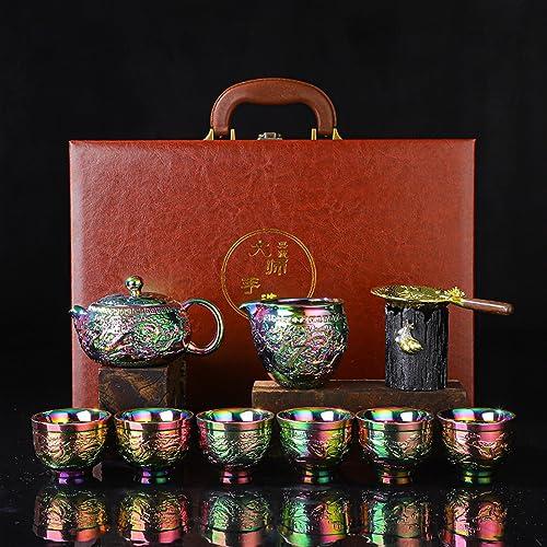 HMLTD Chinese/Japanese Tea Set 24k Gold-plated Kung Fu Teaset Chinese Travel Tea Sets Luxury Bone China Tea Pot Teacup Tea Accessories Gift Box Packaging Portable Teapot Set Tea Gift set (Size : Gift box p