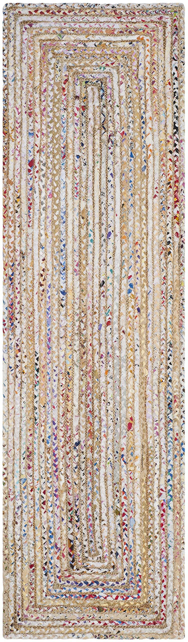 Safavieh SAFAVIEH Cape Cod Collection Runner Rug - 2\'3\" x 20\', Beige & Multi, Handmade Boho Braided Jute & Cotton, Ideal for High Traffic Areas in Living Room, Bedroom (CAP202B)