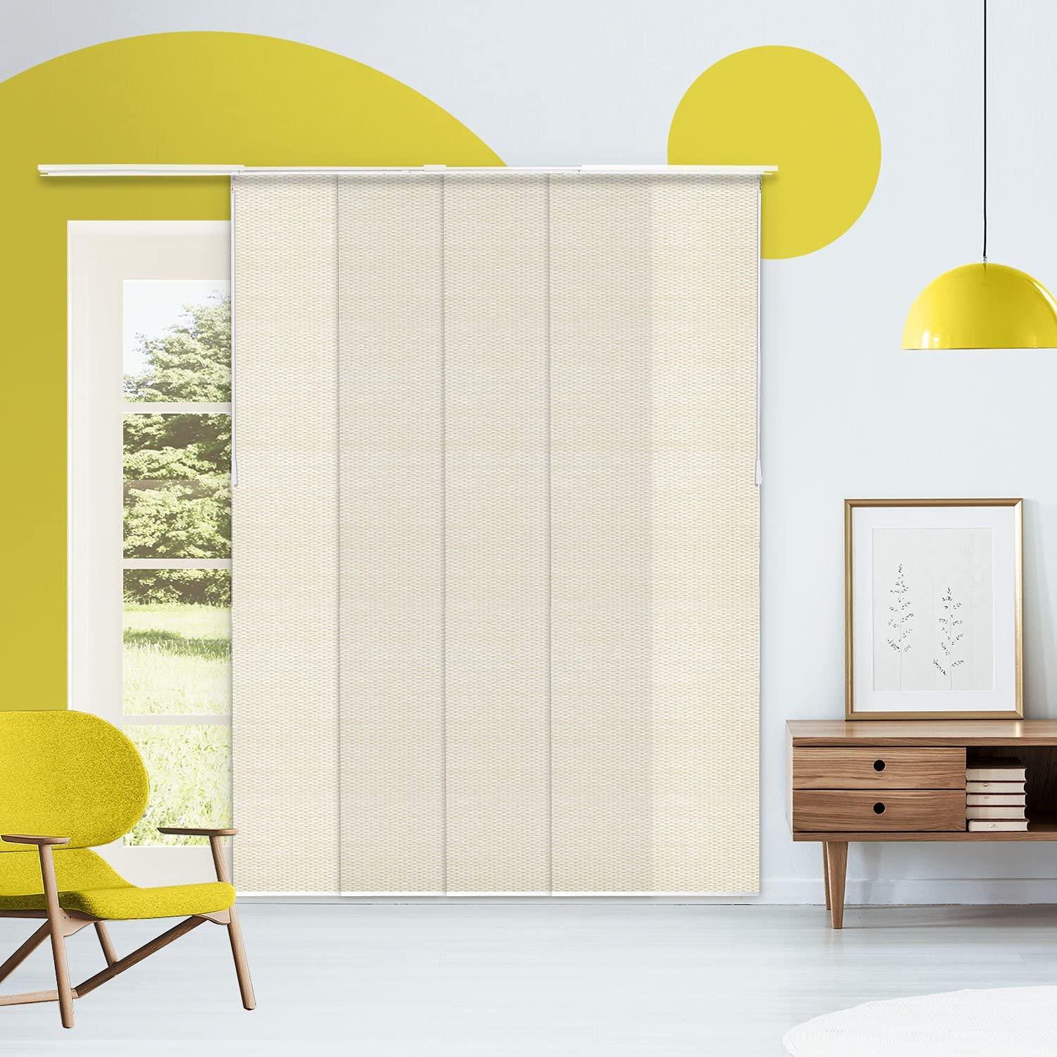 YELLOW BLINDS Adjustable Panel Track Blinds for Sliding Glass Door, 46"-86" W x 0-96" H, Trimmable Vertical Blinds for Patio Doors, Open Spaces and Room Dividers, Light Filtering, Wilshire Beige, by YELLOW BLINDS