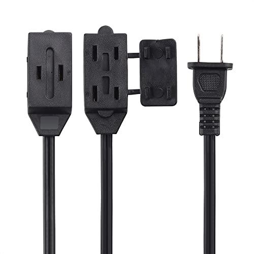 Cable Matters [UL Listed] Cable Matters 2-Pack 16 AWG 2 Prong Extension Cord 10 ft, 13A 3-Outlet Extension Cords with Tamper Guard, 13 Amp, 1625 Watts, Black