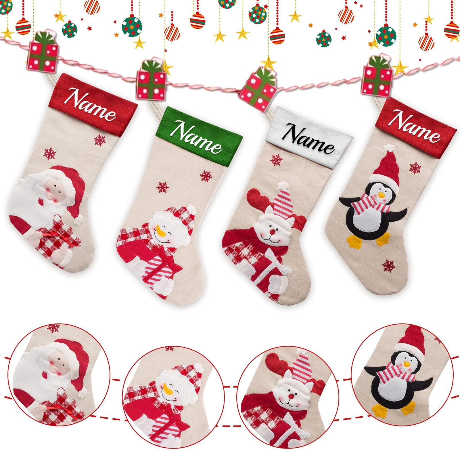 Westpearl Westpearl Christmas Stockings Personalized Set of 4 Custom Christmas Stockings Customized Xmas Stocking with Name Family Ornament for Xmas Holiday Decoration-White Mixed 4567
