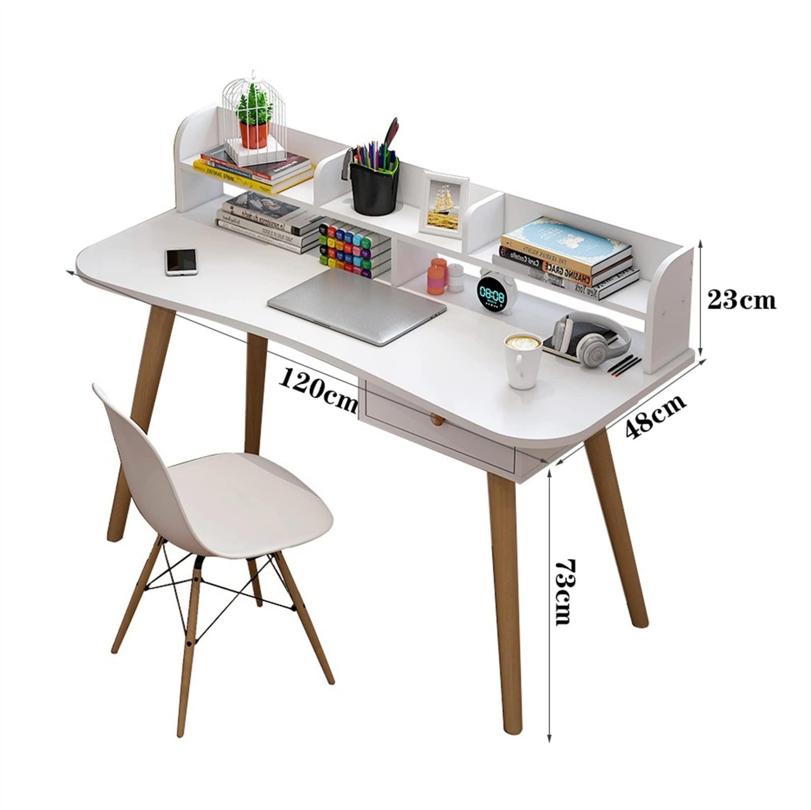 SUNESA SUNESA PC Desk White Modern Minimalist Desk with Wood Leg Desktop PC Laptop Desk with Storage Rack Home Bedroom Furniture Dormitory Student Writing Desk Office Desks