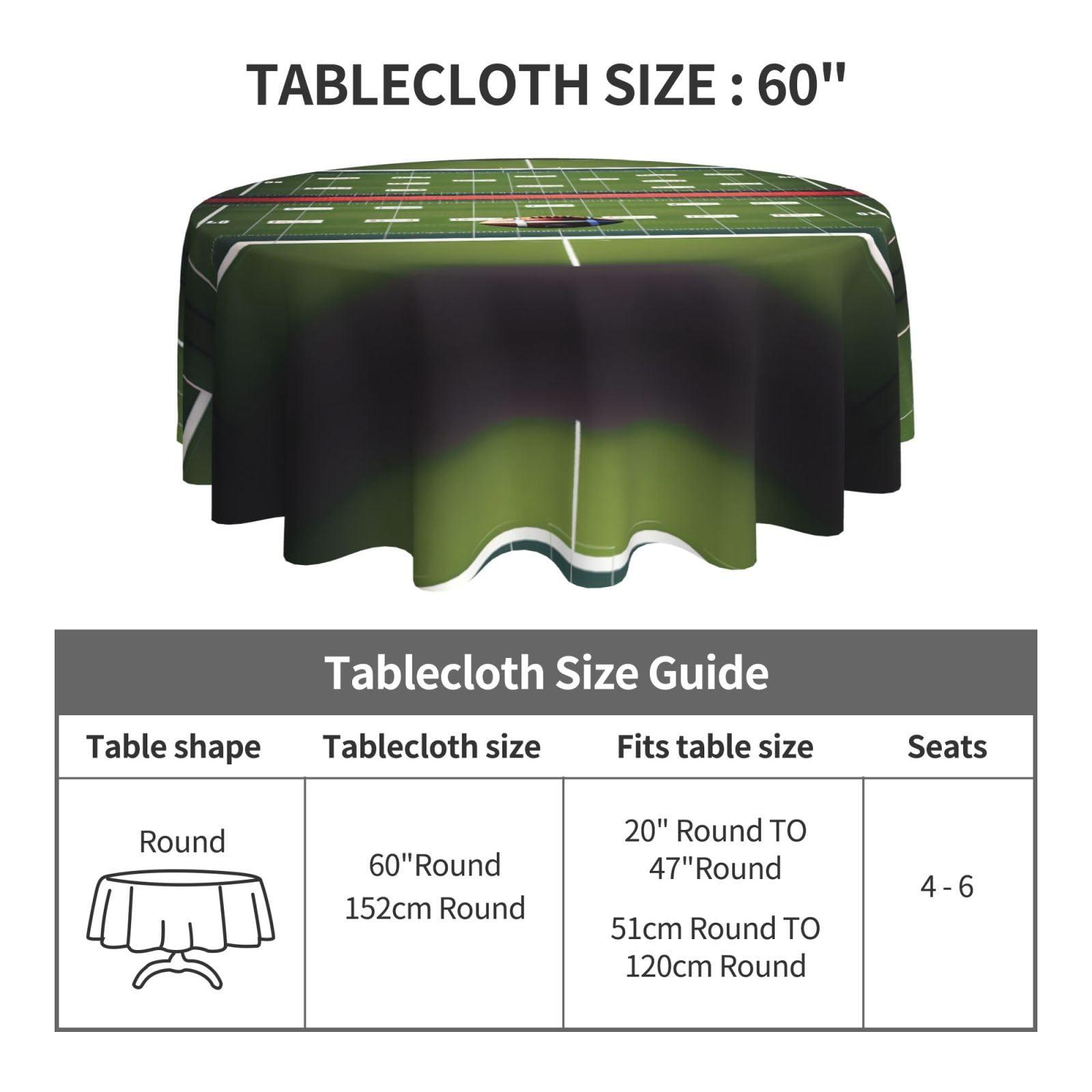 FRESQA American Football Field and Ball Round Tablecloth - 60 Inch Polyester Table Cloth Decorative Fabric Table Cover for Dining Table