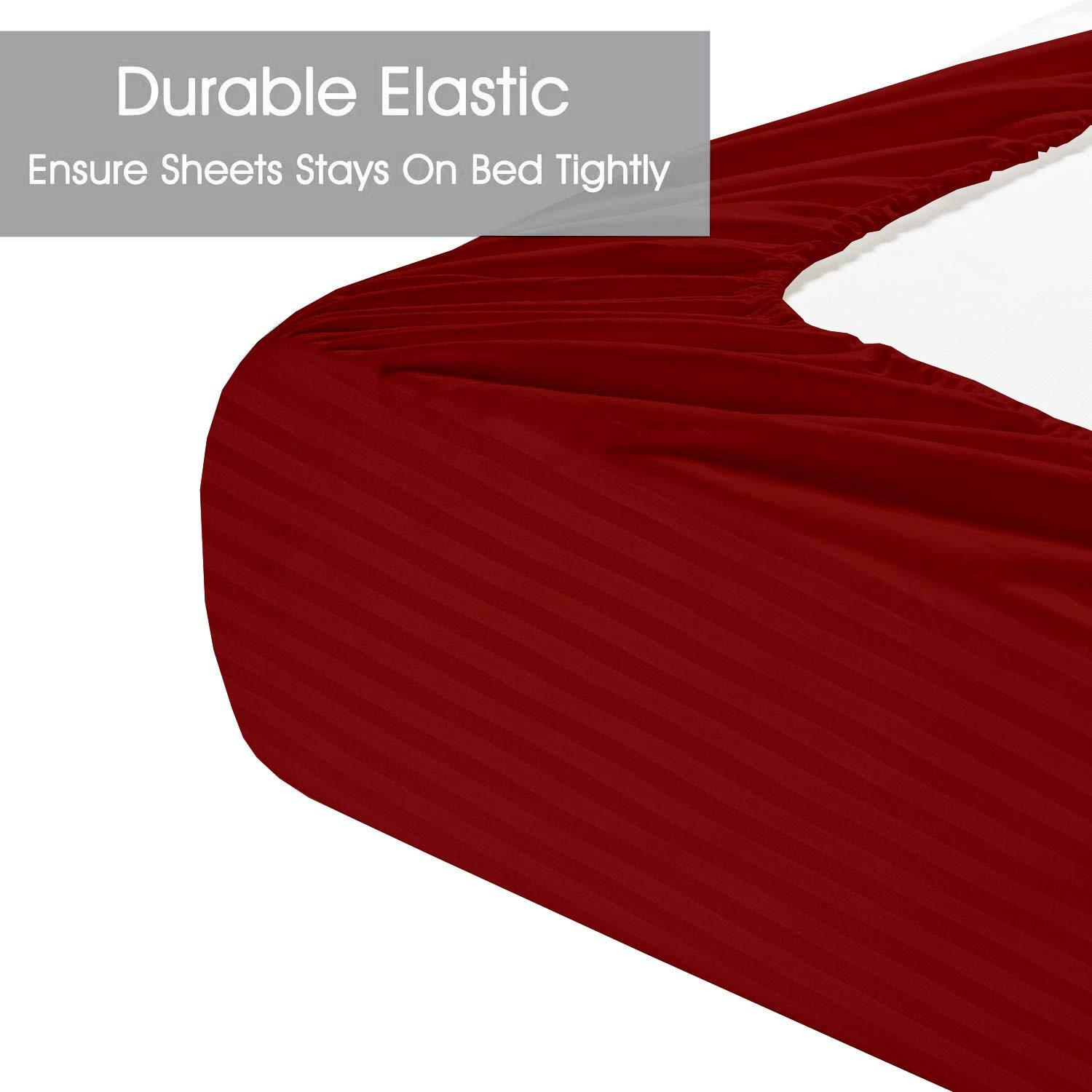 Bedding Kraft Bedding Kraft Bed Sheet Set - Burgundy Stripe Full Size 6 PC\'s Sheet Set - 1500 TC Cotton Sheets - Rich 100% Egyptian Cotton - Fits Mattress Upto 21 Inch Deep Pocket - Extra Deep Pocket Set