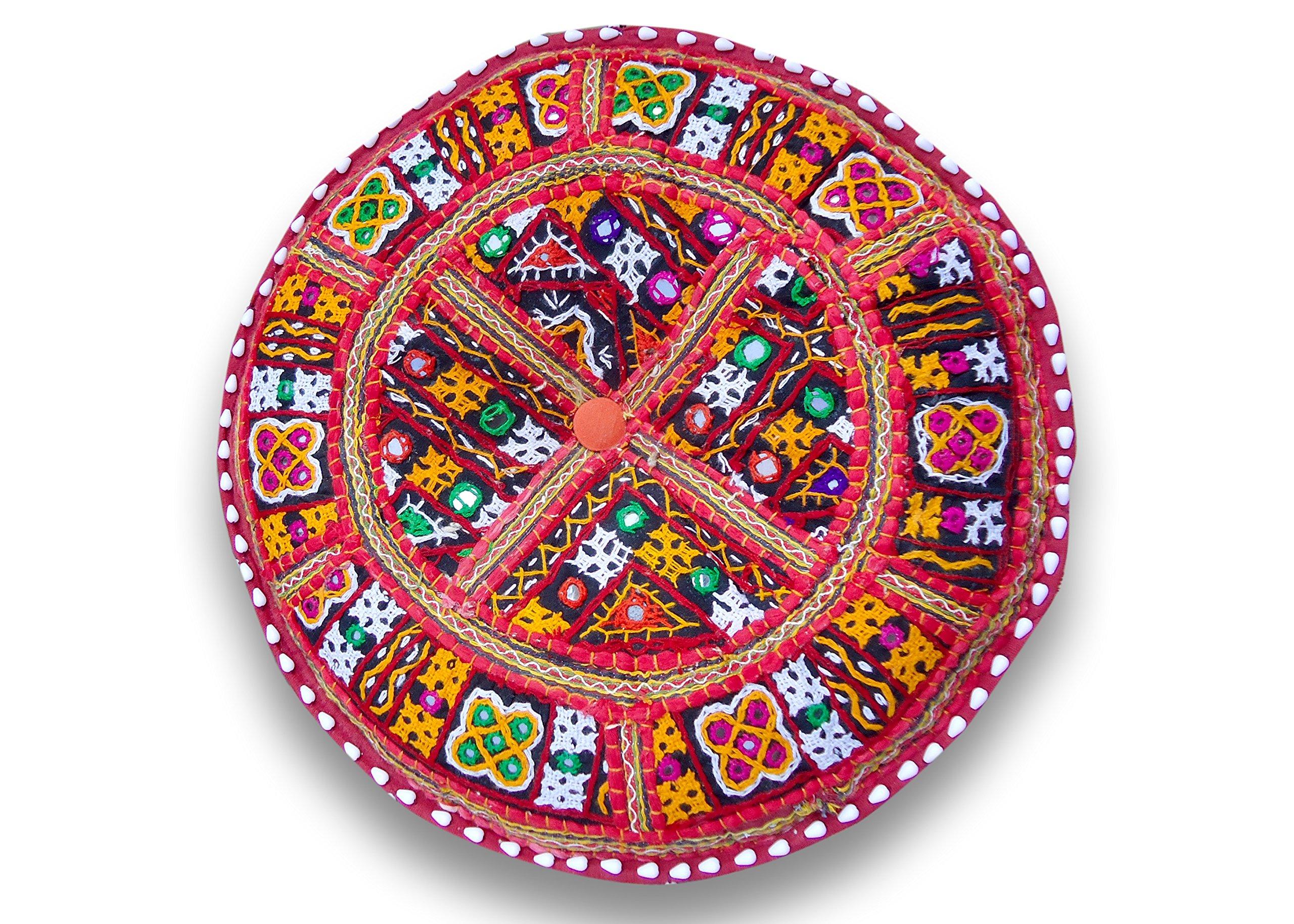 Sophia-Art Sophia-Art Indian Embroidered Patchwork Cover Indian Decorative Pouf Indian Comfortable Floor Cotton Cushion Ottoman Pouf,Indian Designs Ethnic Patchwork Pouf (Gujarat-Kutch, 18\"x13\")