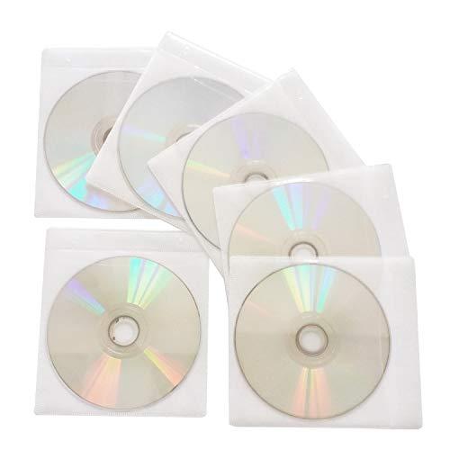 HAPPYLIVE SHOPPING 100 Pack Premium CD DVD Sleeves,Thick Non-Woven Material Double-Sided Refill Plastic Sleeve for CD and DVD Storage Binders Disc Case (White)