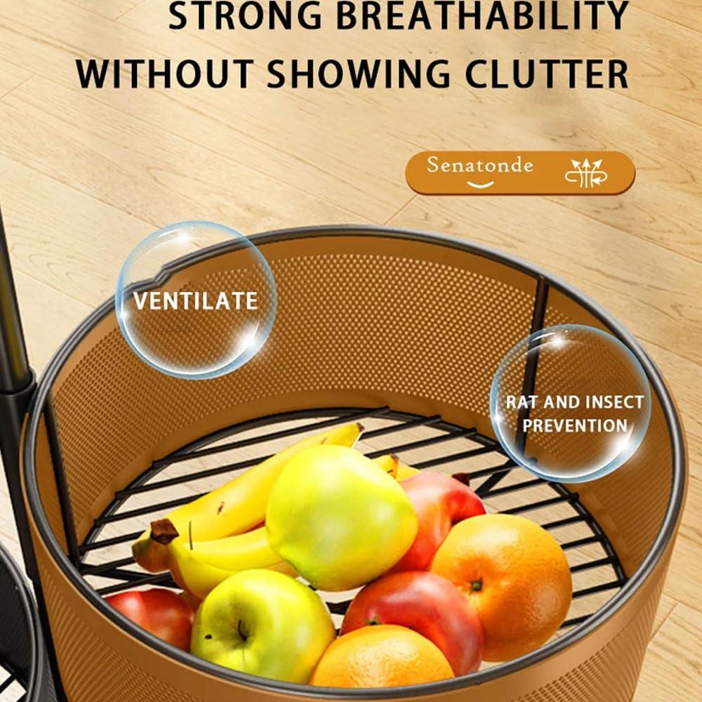 Johofiow Johofiow 5 Tier Vegetable Basket Large Storage Rack with Wheels, Rotating Metal Kitchen Storage Basket Rolling Cart with Metal Top Lid, Wire Basket Organizer for Potato Onion Bread Banana