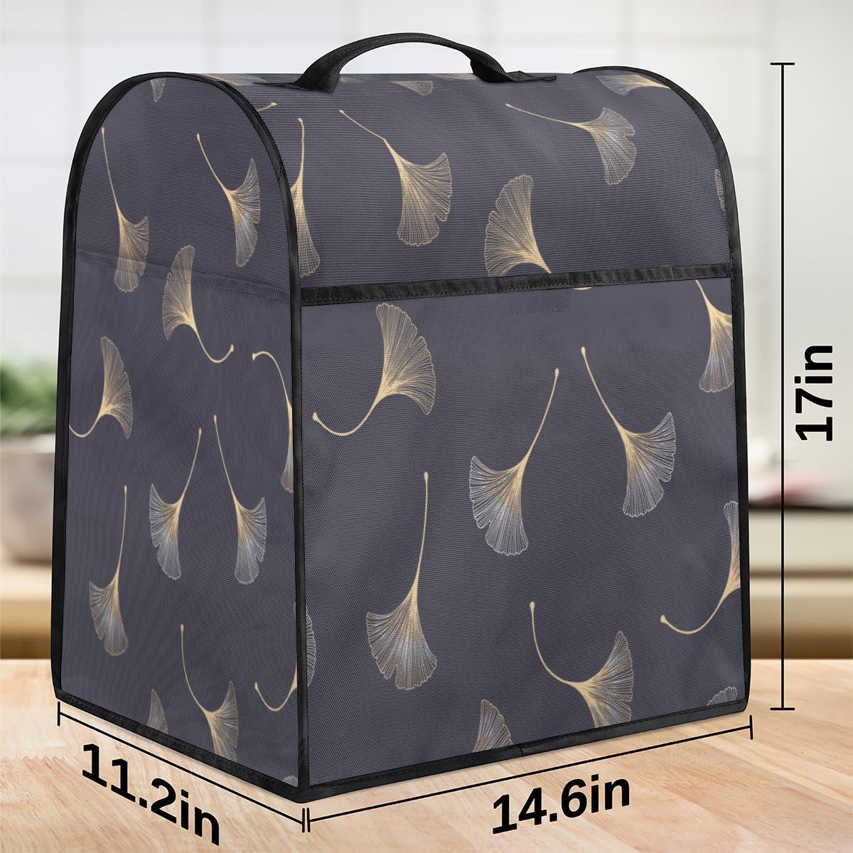 Tavisto Leaf Art Stand Mixer Cover Kitchen Dust-Proof Mixer Cover Compatible with 6-8 Quarts Golden Gray Kitchen Aid Stand Mixer Waterproof Storage Cover with Handle and Pockets