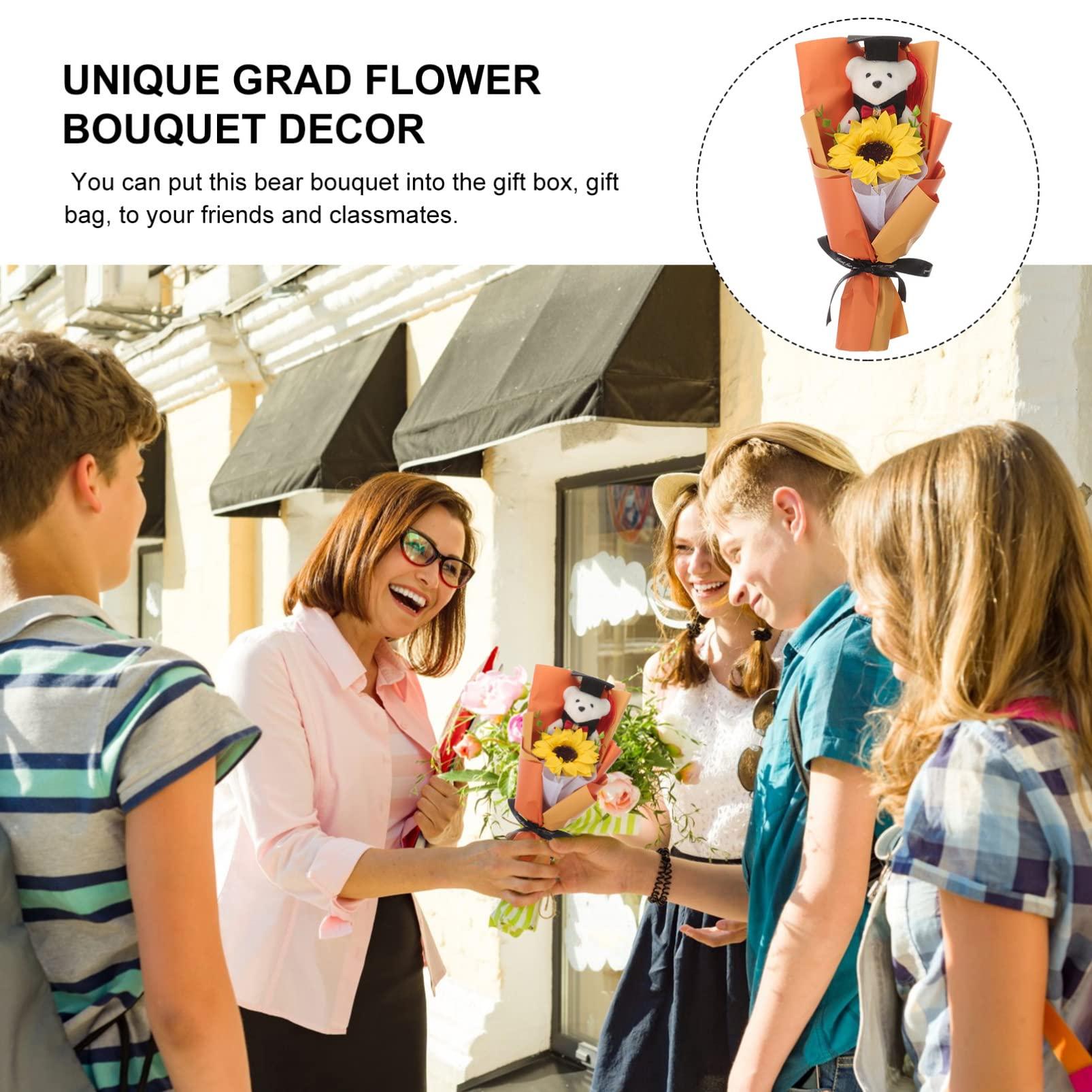 jojofuny jojofuny Plush Graduation Bear Bouquet Grad Cap Animal Bear Sunflower Bear Doll Bouquet Graduation Artificial Bouquet Party Favors for 2023 Graduates Orange