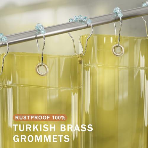 AmazerBath AmazerBath Shower Curtain Liner, 100% EVA Clear Yellow Heavy Duty Shower Curtain and Liner 2-in-1, 72x72 Luxury Plastic Weighted Bathroom Shower Liner, 12 Rustproof Grommets & 3 Heavyweight Stones