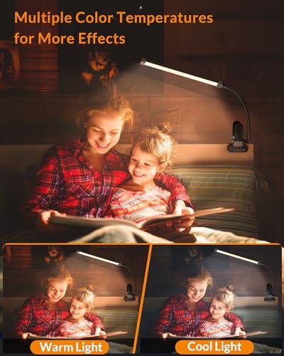 LEPOWER LEPOWER Led Clip on Light/Reading Light, 5W Book Light for Reading in Bed with Gooseneck, Adjustable Color Temperature Clip Light, Ideal for as Reading Light and Piano Light, Metal, Black