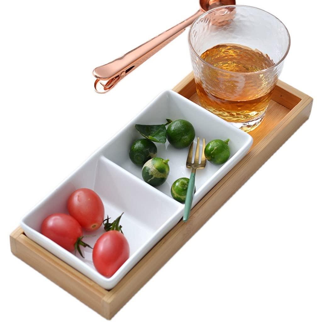 TOMYEUS TOMYEUS salad bowl White Ceramic Soy Sauce Dish 3 Compartment Appetizer Plate Tray Divided Dipping Sauce Dishes for Sushi Ketchup Appetizer Serving (9.65inch small bowl