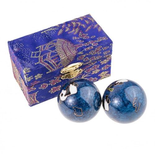 lachineuse lachineuse - Panda Qi Gong Ball Set - Enamel Chinese Stress Balls 45 mm - Health Balls - Zen Relaxation Gift Box - Asian Japan China Feng Shui Object - Blue