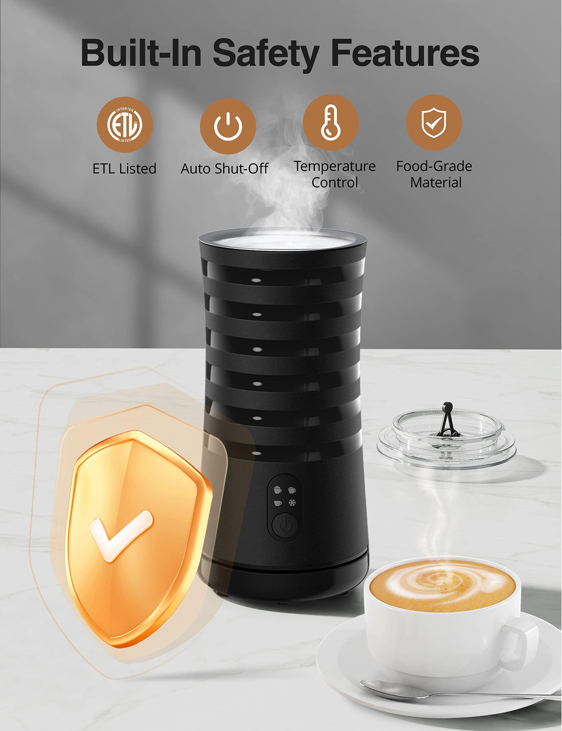 PARIS RHNE Milk Frother, Paris Rhne Milk Frother and Steamer for Hot and Cold Foam, 4-in-1 Electric milk frother for coffee, Quiet Milk Steamer with Auto Shut OFF, Milk Warmer for Latte, Cappuccino, Macchiato