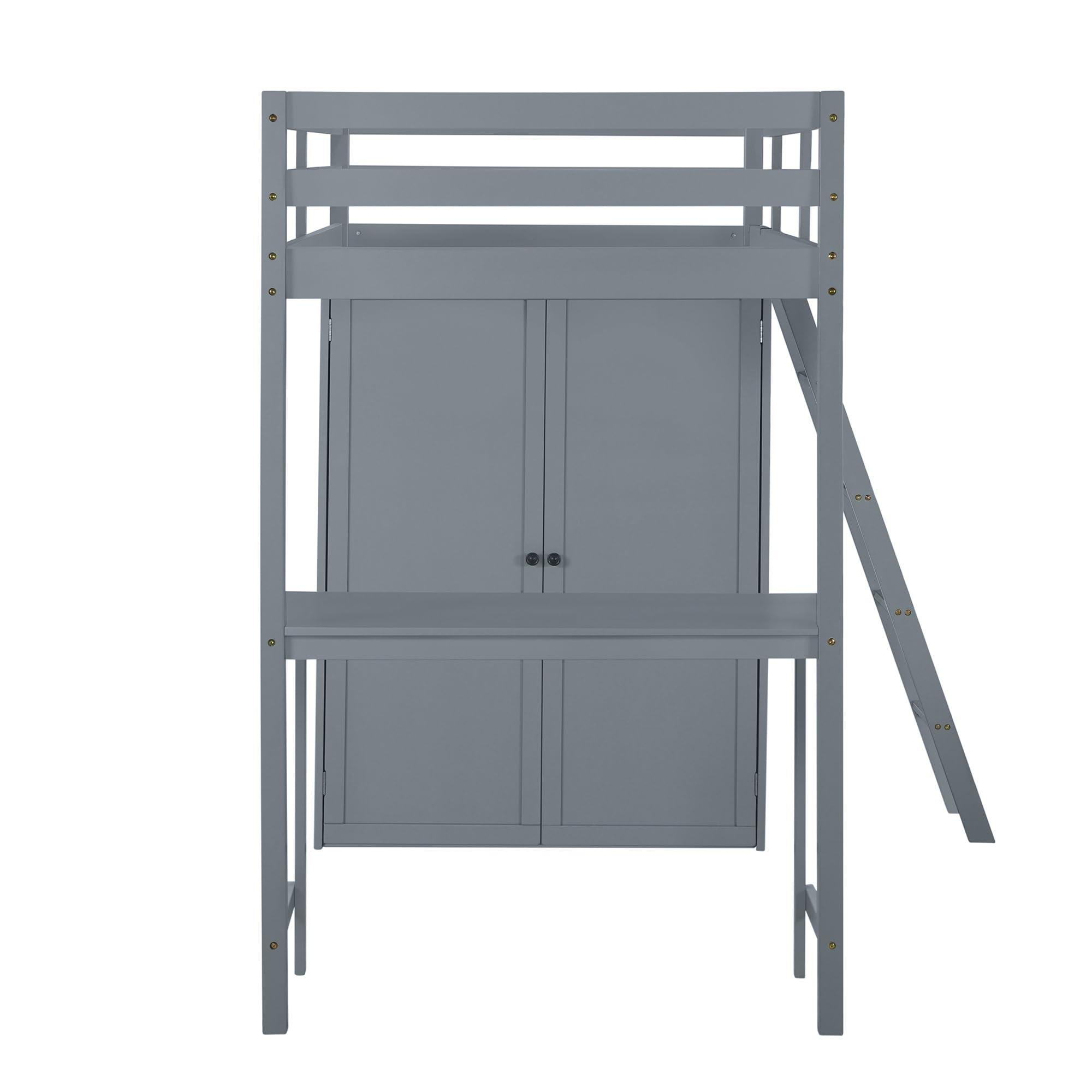 PAHKEN PAHKEN Wood Loft Bed with Wardrobe and Desk,Twin Bed Frame