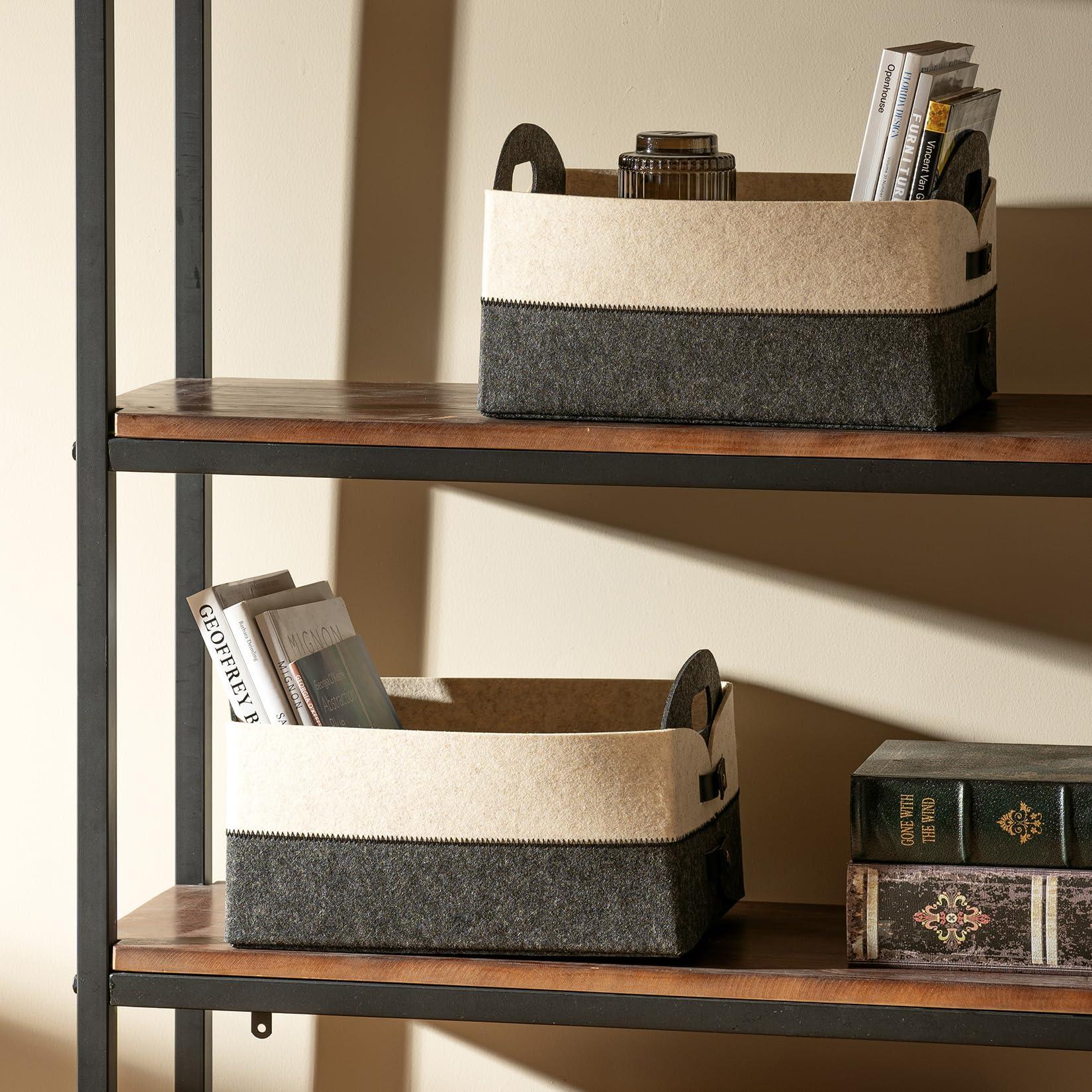 La Jolie Maison La Jolie Maison 2 Pack Foldable Felt Storage Bins, Rectangular Storage Containers for Closet Bedroom Office, Grey and Oatmeal