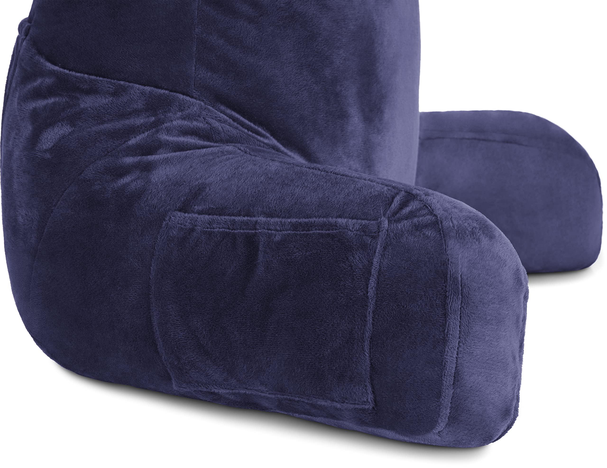 Husband Pillow Husband Pillow Dark Blue, Original Reading Pillow in Bed Rest Chair, Shredded Memory Foam Large Lounge Cushion Adult Backrest with Arms, Comfy Back Support for Sit Sitting Up, Wash/Removable Cover