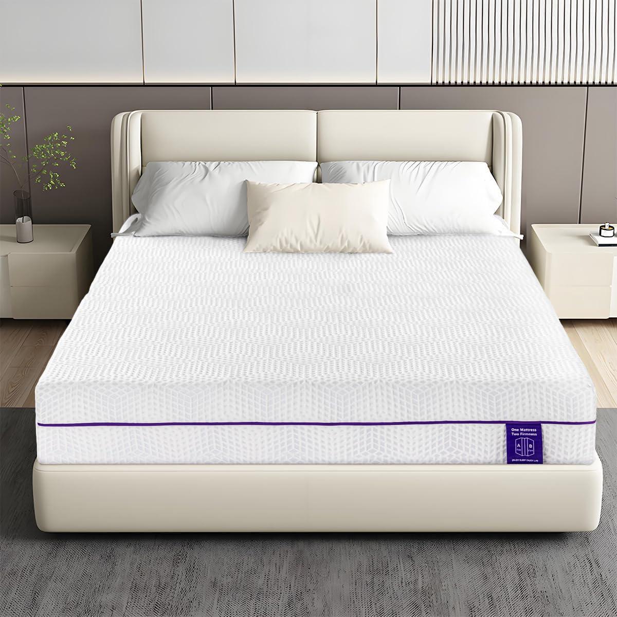 Tripie Tripie Twin Mattress 10 Inch, Gel Soft & Firm Dual Sides Flippable Mattress for Bamboo-Charcoal Memory Foam Mattress, Lavender Sleep Aid Mattress for Relieve Pressure, Bed in a Box