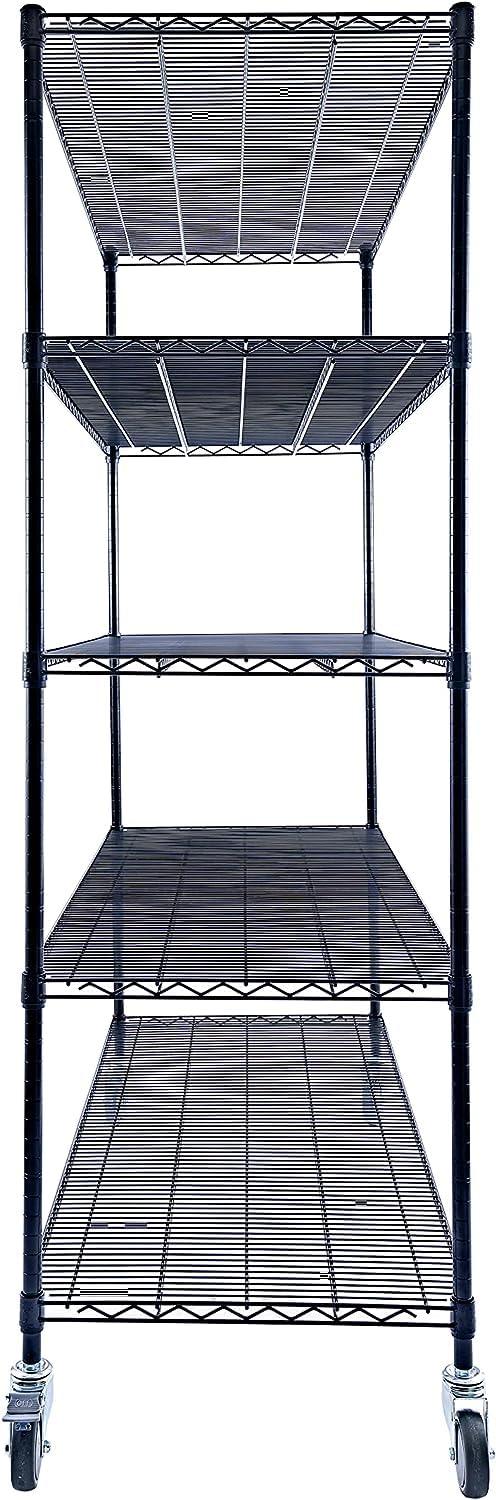 Utility Basics Utility Basics 60"x24"x72" Black 5-Tier Premium Metal Wire Shelving NSF 4000 LBS MAX Capacity Heavy Duty Steel Storage Rack for Warehouse, Garage, Hospital, Commercial Space & School w/Premium Wheels