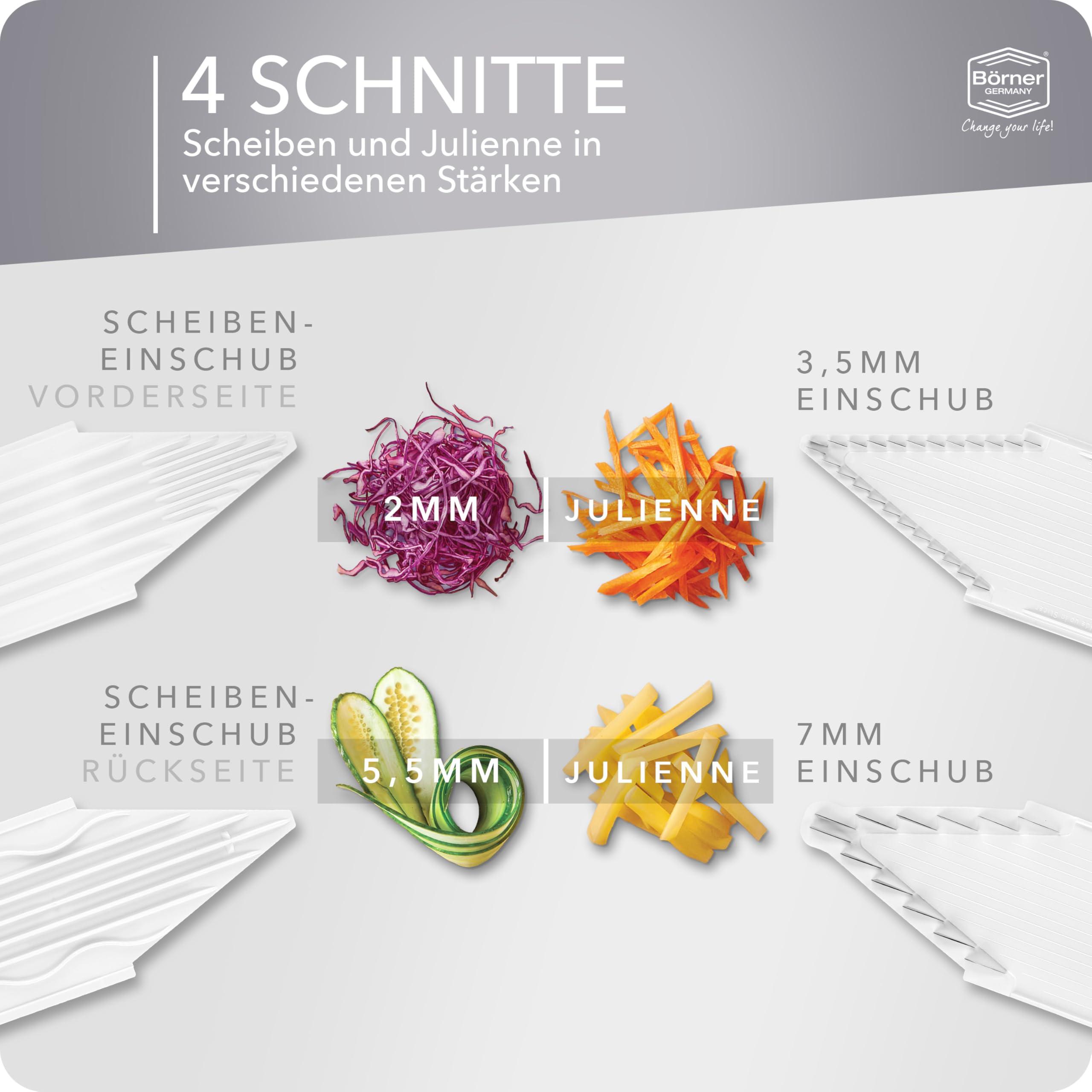 Swissmar Brner V3 TrendLine Mandoline Starter Set (6 pcs.) Vegetable Slicer (V-Slicer) + Safety Guard + Inserts + Collection Tray + Multibox Kitchen Slicer Set (White)