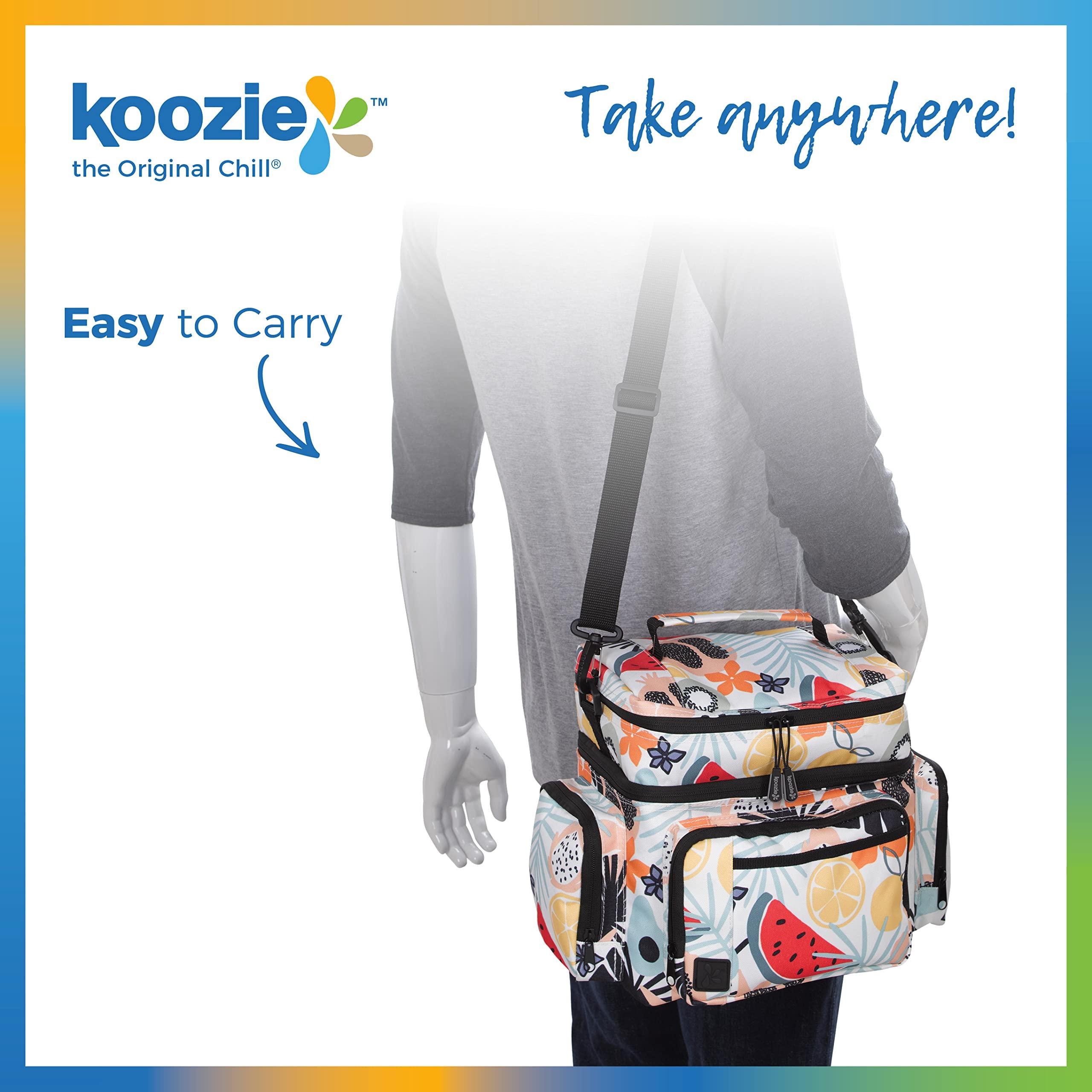 KOOZIE KOOZIE Dual Compartment Cooler Lunch Bag for Women - Large Double Decker Insulated Lunch Box with Removable Shoulder Strap - Resuable Lunch Tote for Work, Travel, Beach, Picnic (Tutti Fruitti)