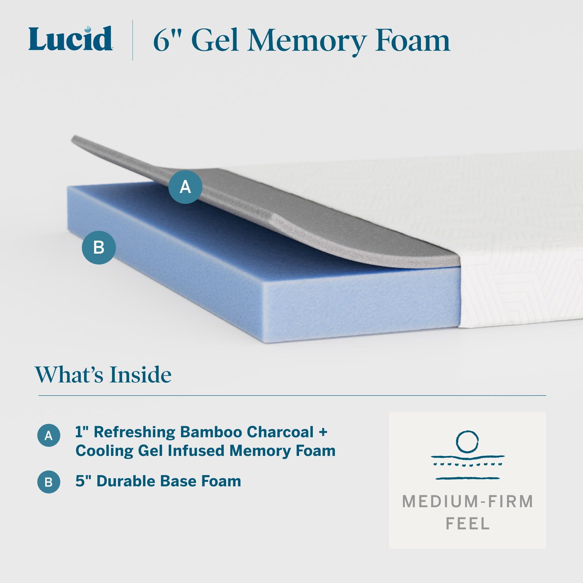 LUCID Lucid 6 Inch Memory Foam Mattress - Firm Feel - Gel Infusion - Memory Foam Infused with Bamboo Charcoal - Breathable - CertiPur Certified - Twin