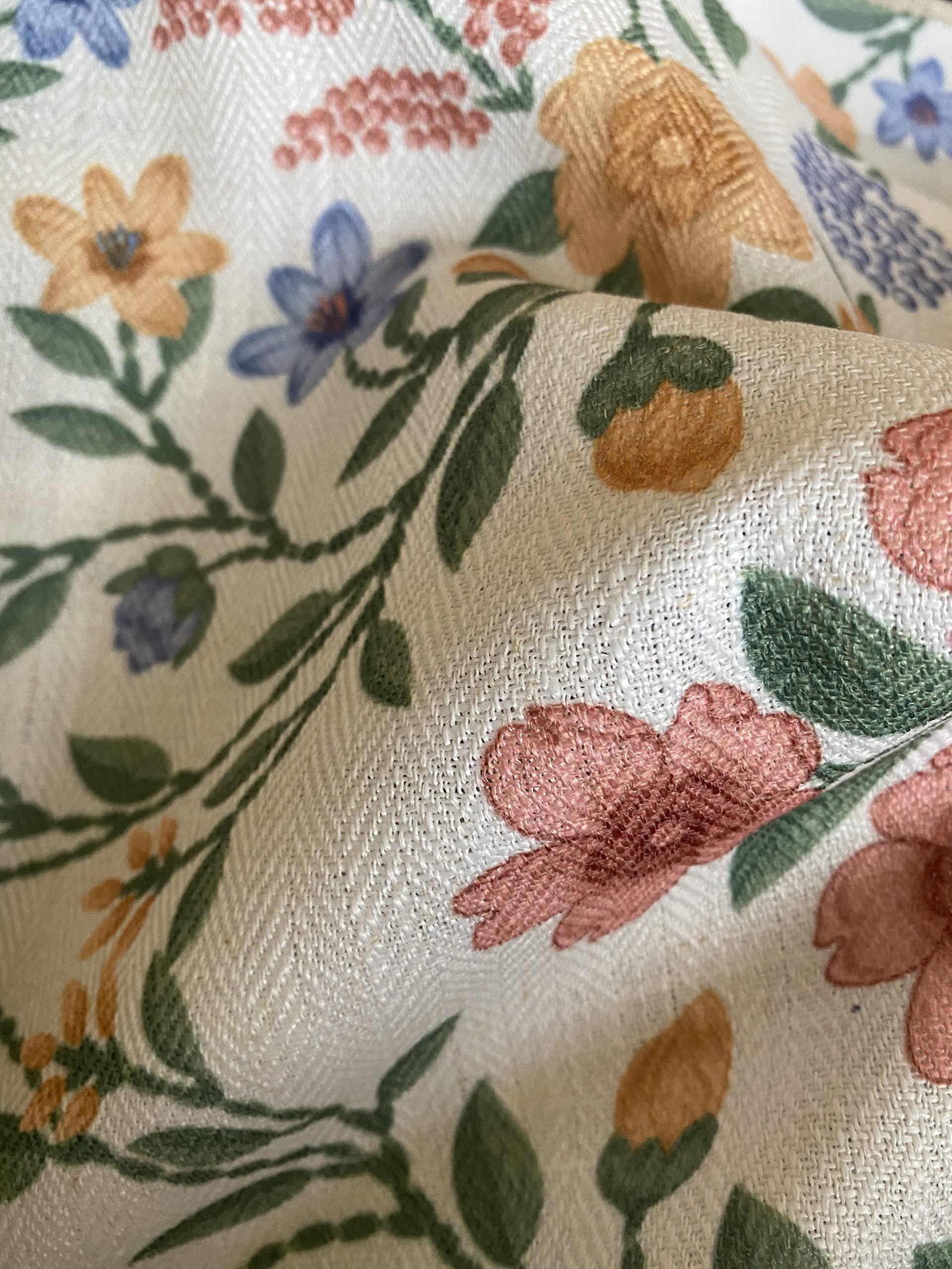 ILUOGUDU Linen Farmhouse Curtains for Living Room 72 Inch Length Floral Print Window Curtains Semi Blackout Drapes for Bedroom Country Room Darkening Curtain 1 Panel (Back Tab Curtains, 84"W x 72"L)