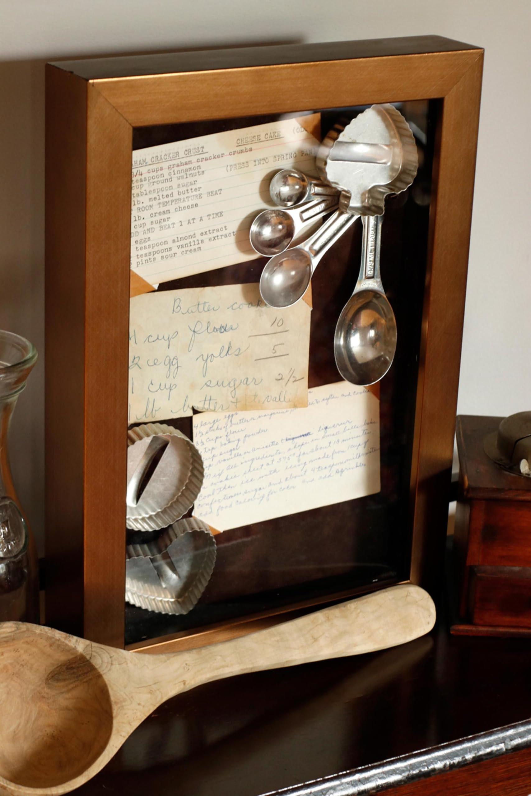 CustomPictureFrames.com 8x7 Shadow Box Gold Cross-Brushed Display Frame | 1.625 Inches Deep Solid Wood | UV Resistant Acrylic Plexiglass Front, Acid Free Backing and Hanging Hardware Included