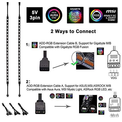 airgoo airgoo Addressable RGB PC LED Strip, 2x13.8in 42 LEDs Diffused Rainbow Magnetic ARGB Strip for PC Case Lighting, for 5V 3-pin ASUS Aura SYNC, Gigabyte RGB Fusion, MSI Mystic Light Sync Motherboard
