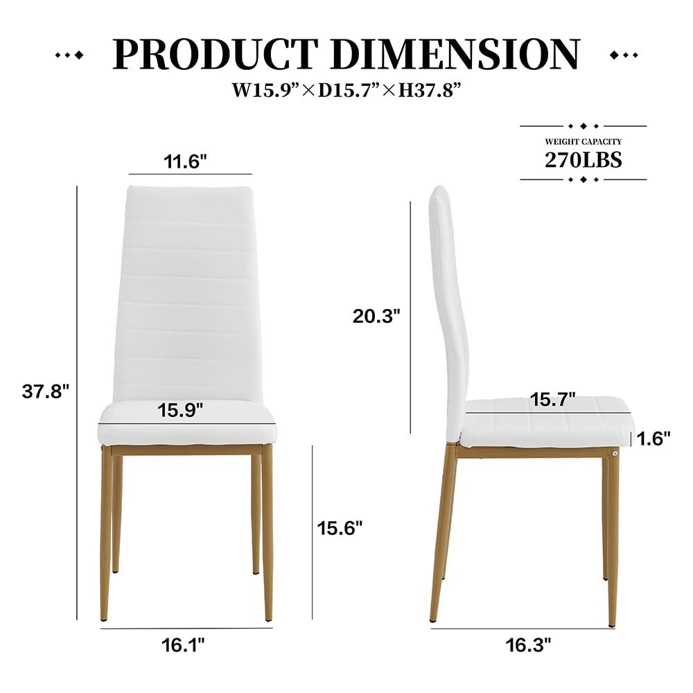 DZOVAD DZOVAD White 5-Piece Dining Set, Kitchen Table Chairs Set of 4 for Kitchen & Dining Room, Dinette, Space-Saving with MDF Board Table Top, 4 Upholstered PU Leather Chairs, Metal Steel Frame