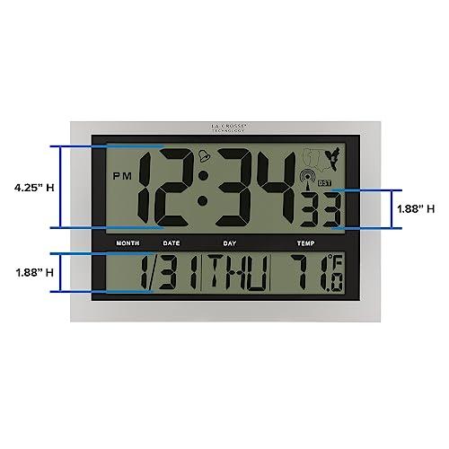 La Crosse Technology La Crosse Technology 513-1211 Atomic Wall Clock with Jumbo LCD Display with Indoor Temperature , Silver