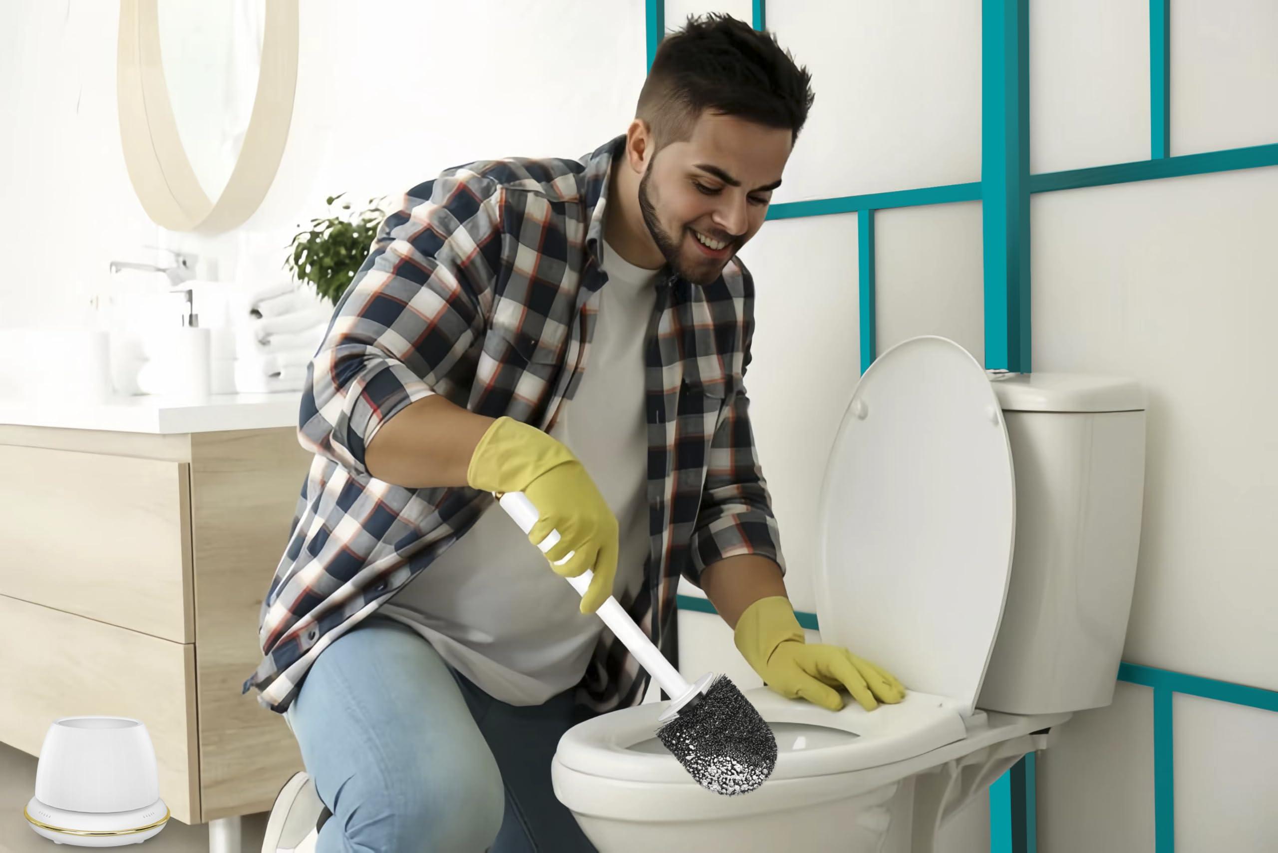 NairSnow Gold Toilet Brush Set Gray Toilet Brush and Holder Set, Toilet Bowl Cleaners with Solid Long Handle, Vented, drip-Proof. Easy to Assemble 2 Pack Elegant Toilet Scrubber Bathroom Accessories