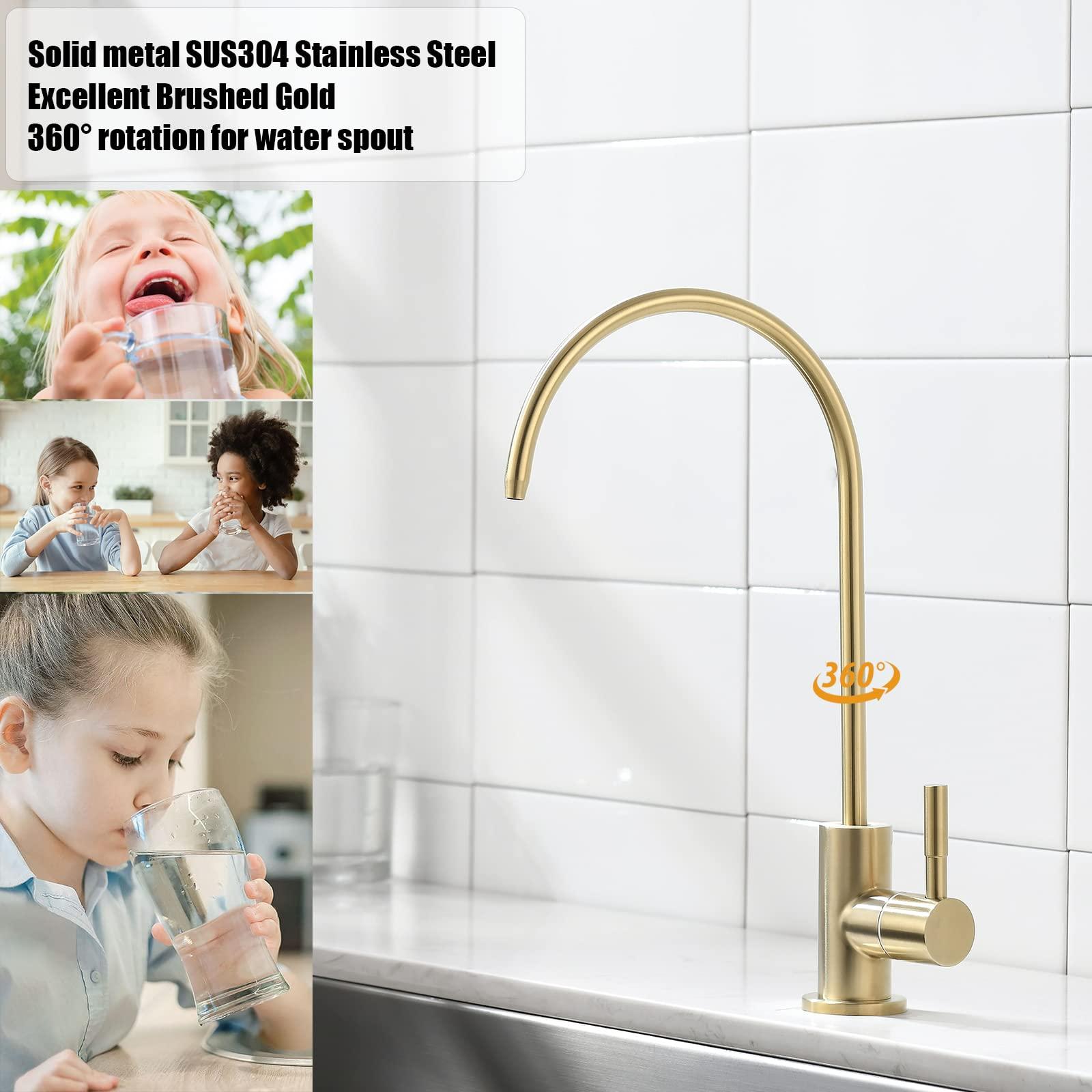 havin Havin Gold Drinking Water Faucet,Brushed Gold Reverse Osmosis Faucet,Water Filter Faucet for Kitchen Sink Use,Beverage Faucet,Lead-Free Stainless Steel(Brushed Gold)