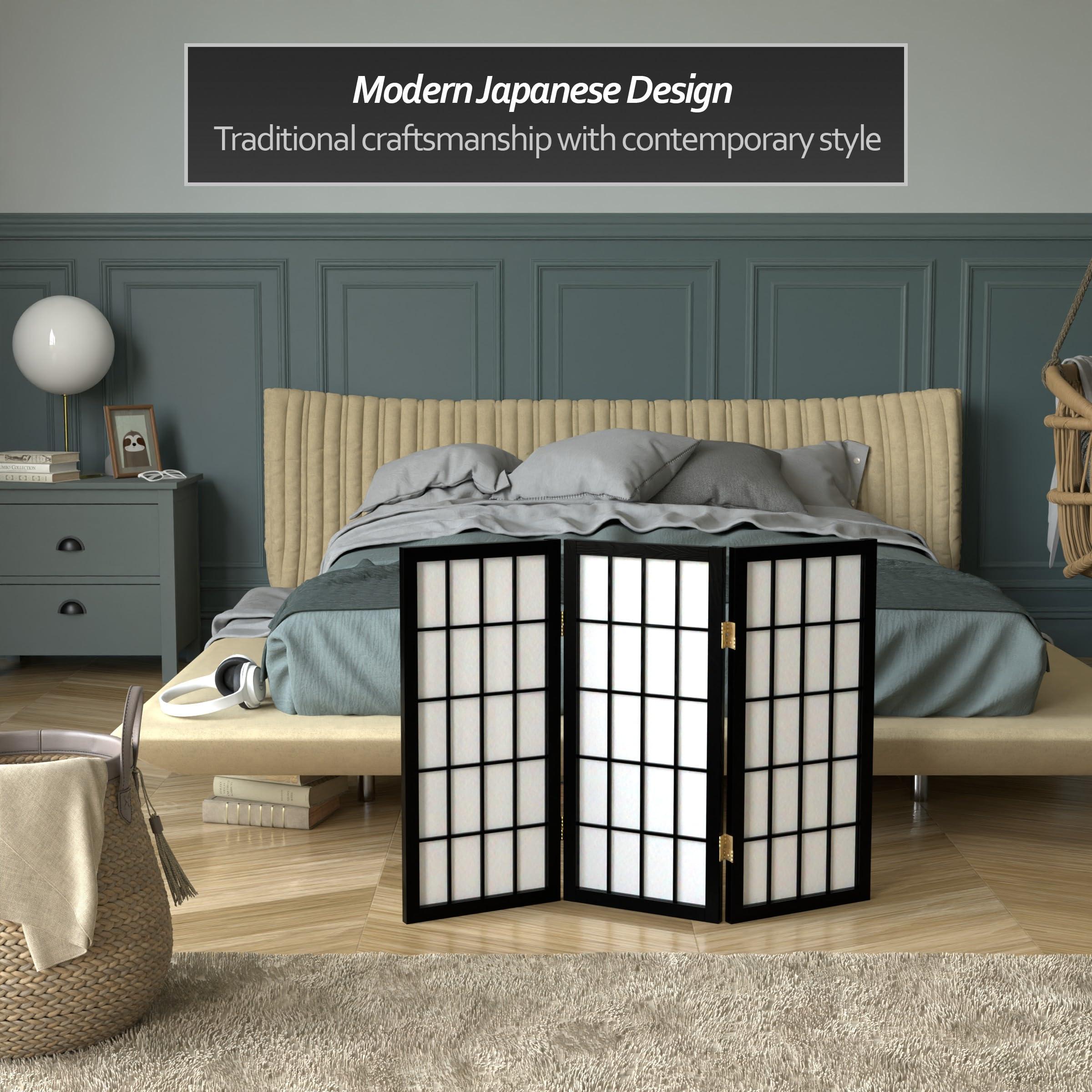 Red Lantern 2 ft. Short Desktop Window Pane Shoji Screen - Black - 3 Panels