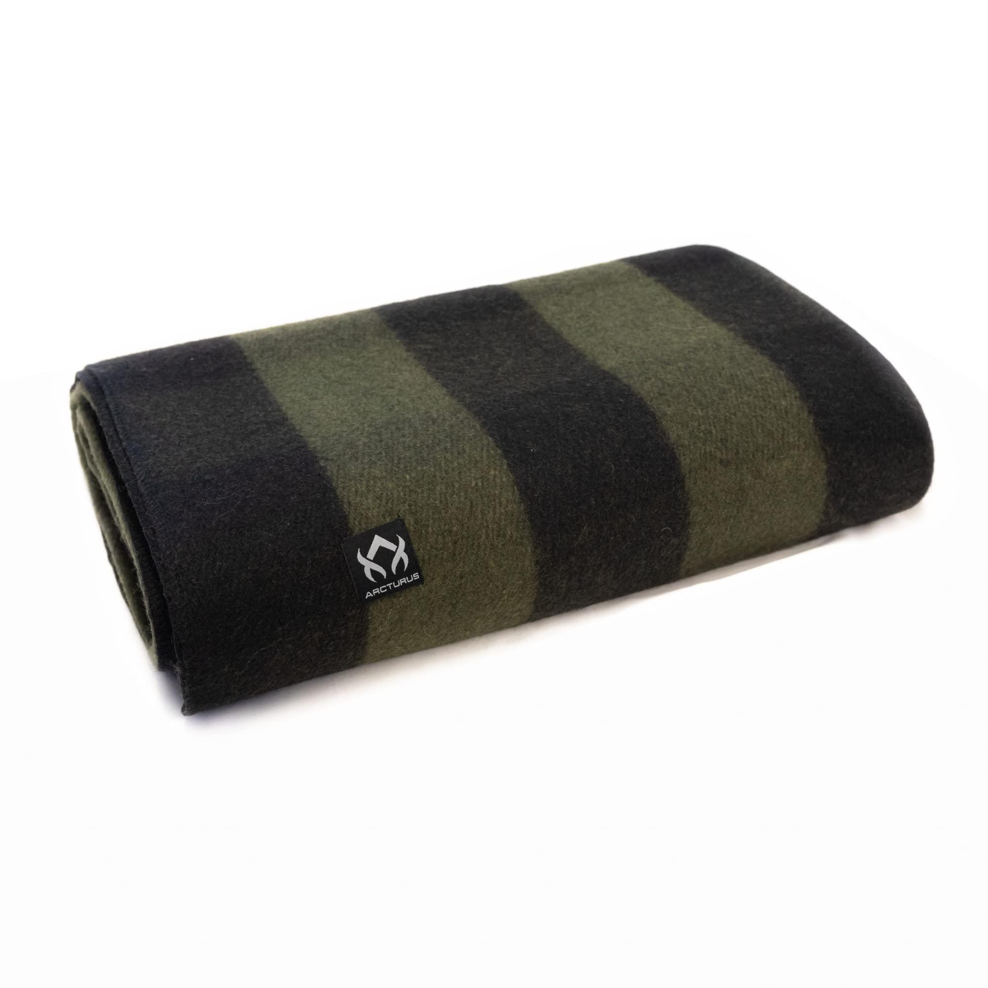 Arcturus Arcturus Plaid Wool Blankets in Green Buffalo - 4.5lbs Warm, Heavy, Washable, Large Bundle Large Insulated Woobie Camping Blanket in Black 7.5 x 7.5 FT