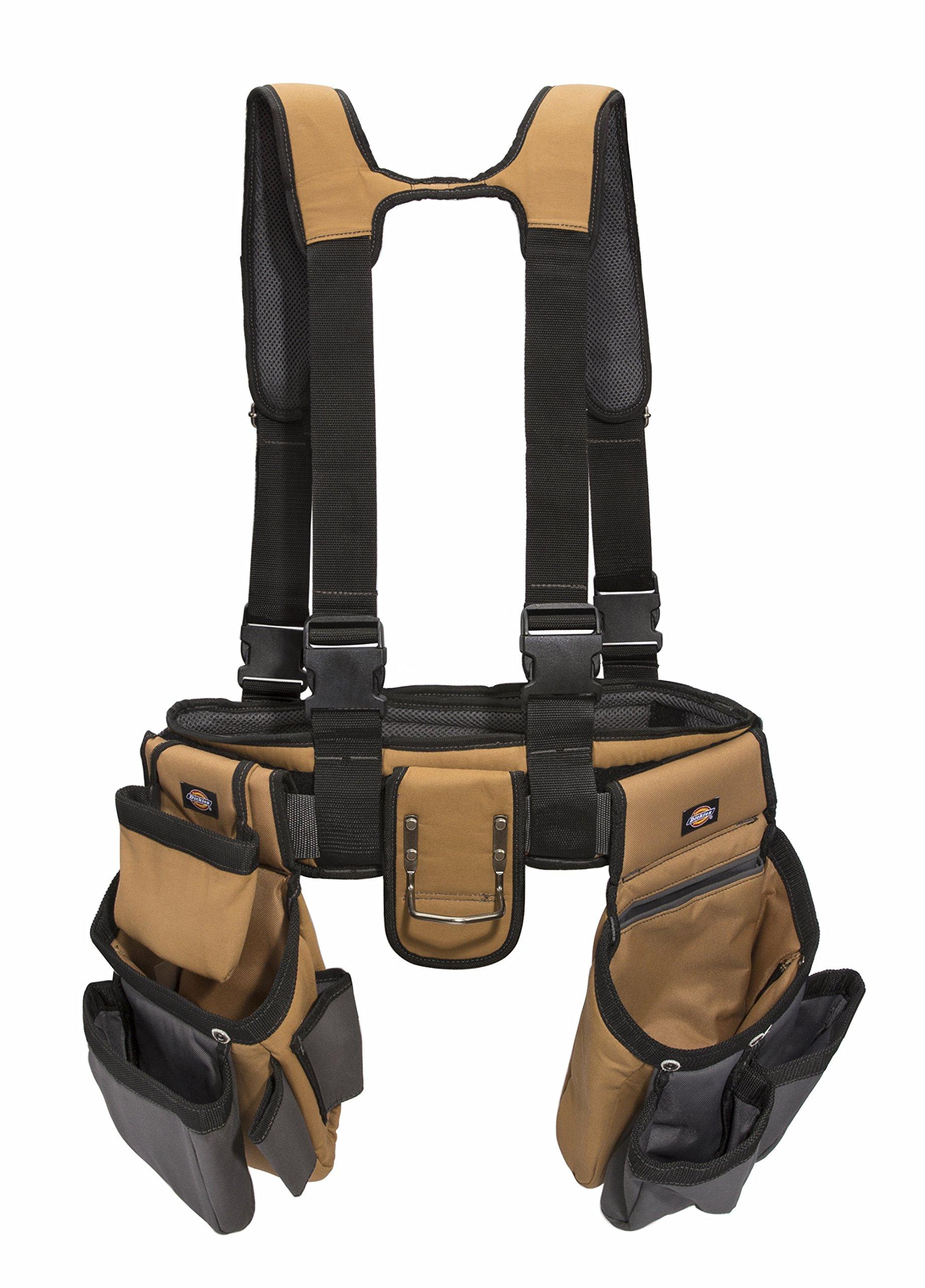 Dickies Dickies 4-Piece Carpenter's Rig, Padded Tool Belt Suspenders, Cooling Mesh, Tool Belt, Steel Buckle, Grey/Tan, 3.8 lb.