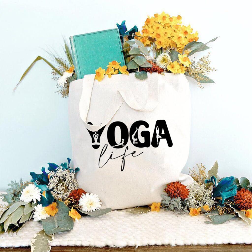 HONTOUTE HONTOUTE Yoga Life Bag Yoga Tops Funny Letter Print Soft Handbag Ecoright Aesthetic Canvas Tote Bag Shoulder Hobo White L
